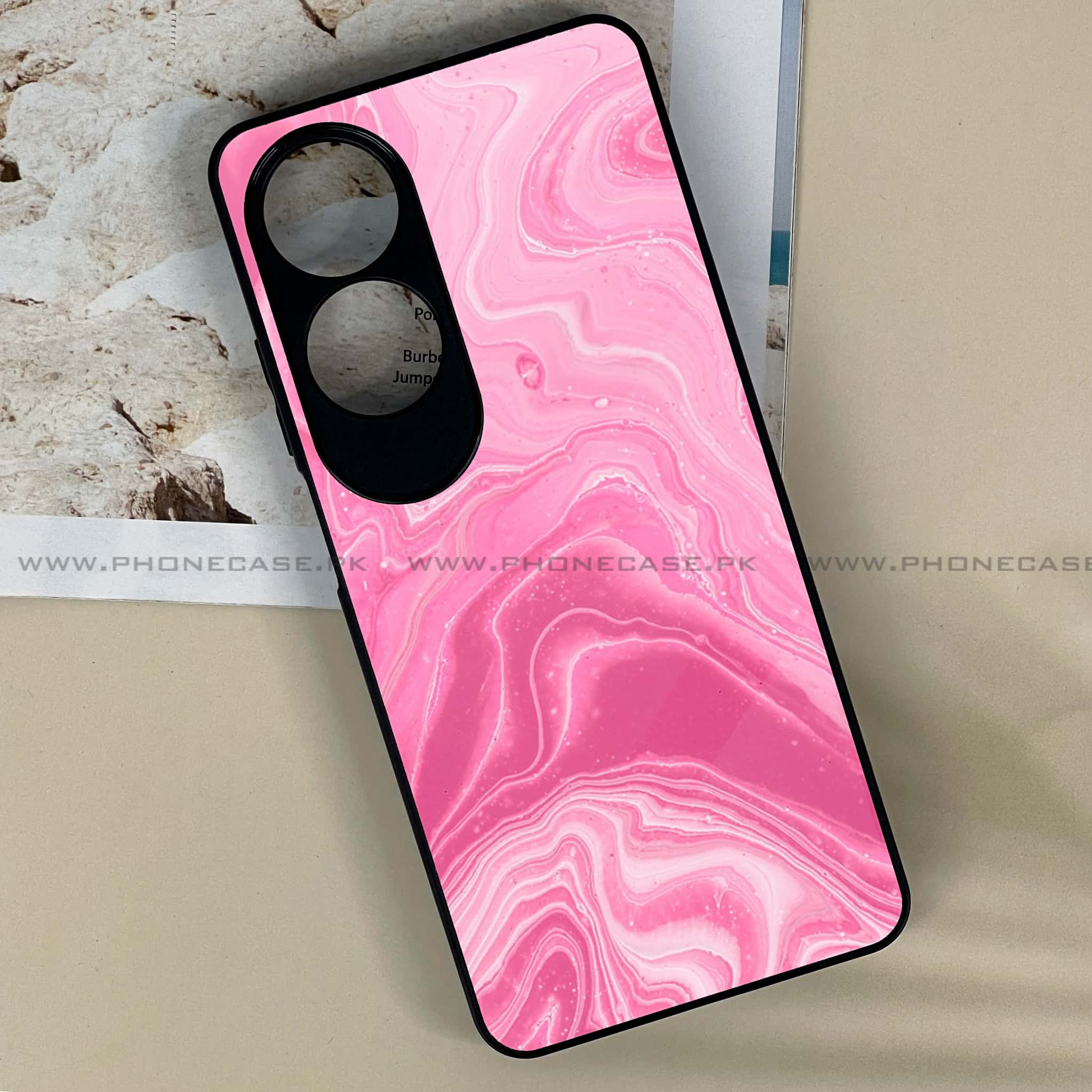 Oppo A60 - Pink Marble Series - Premium Printed Metal soft Bumper shock Proof Case