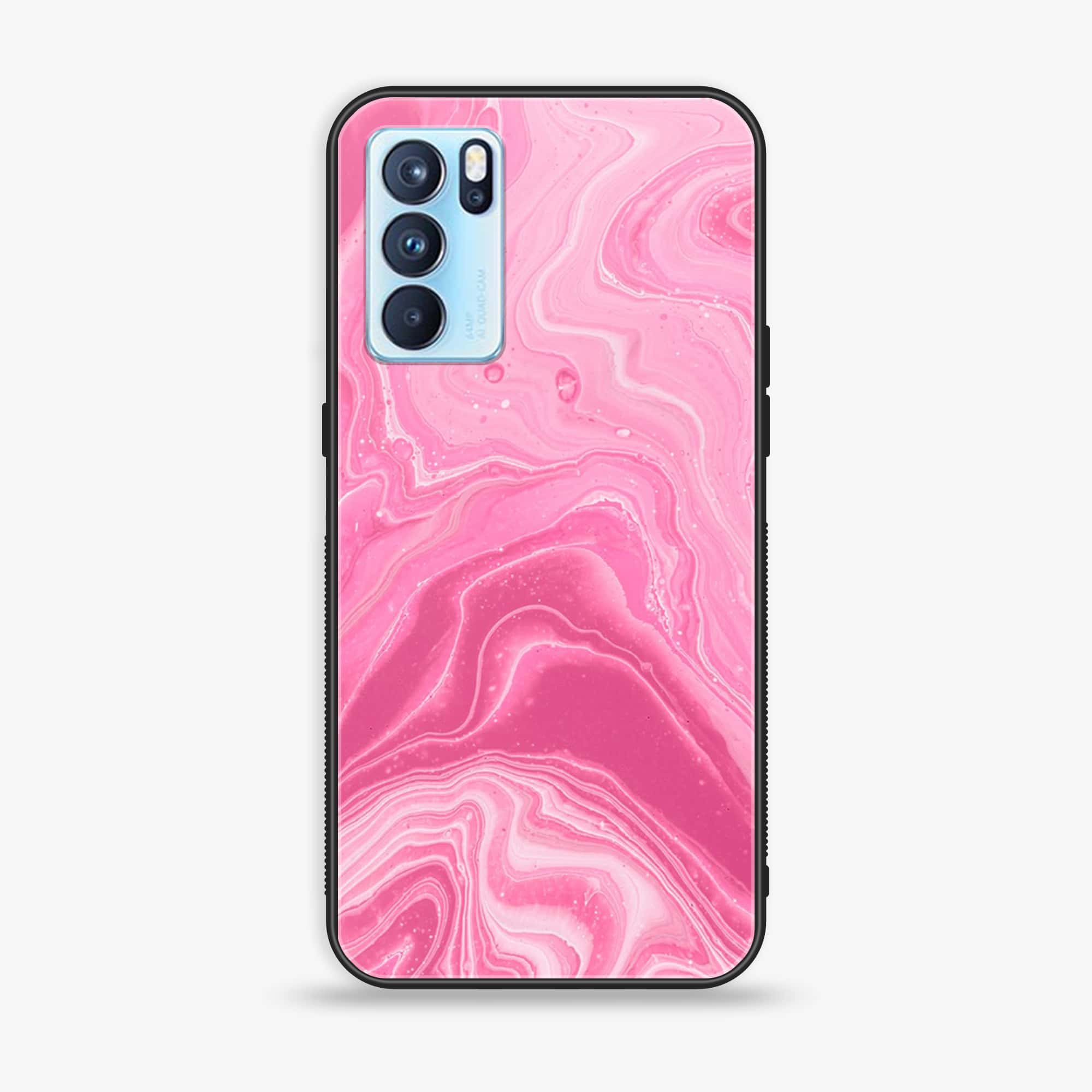 Oppo Reno 6 Pro - Pink Marble Series - Premium Printed Glass soft Bumper shock Proof Case