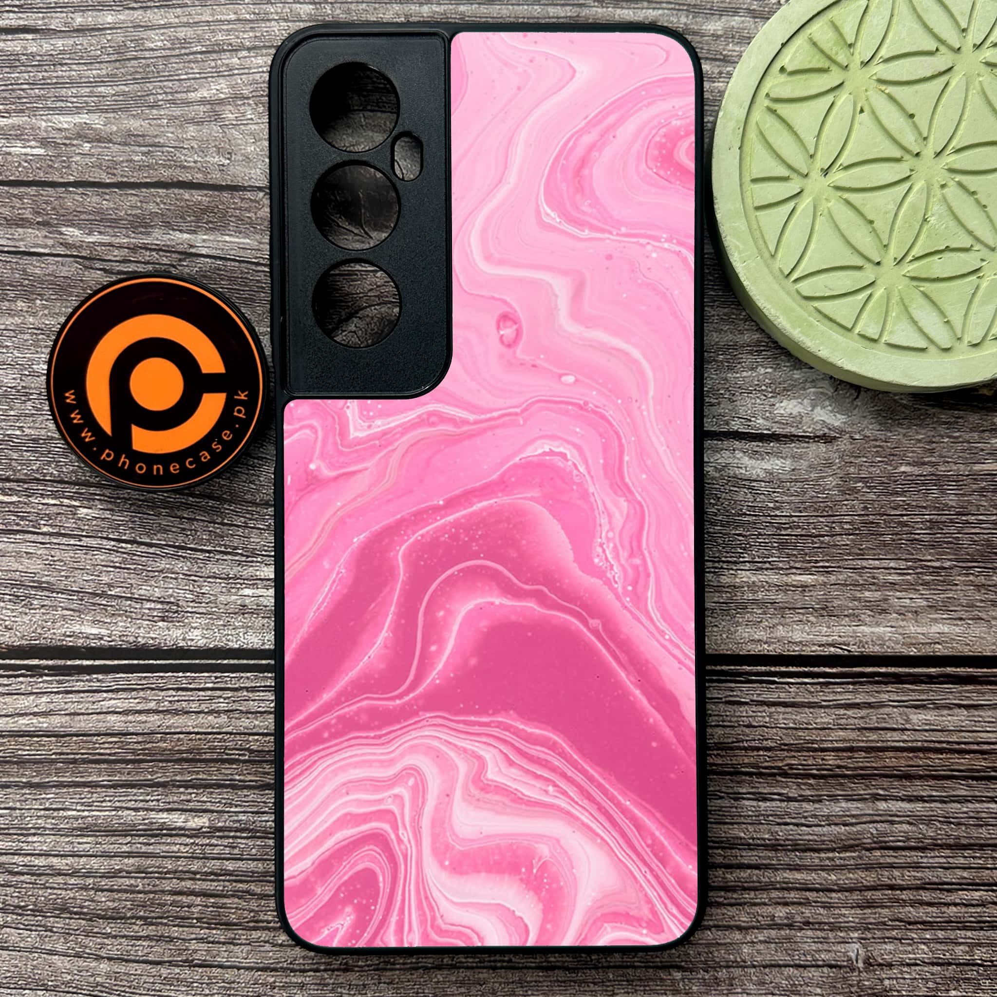 Realme C65  - Pink Marble Series - Premium Metal Printed soft Bumper shock Proof Case