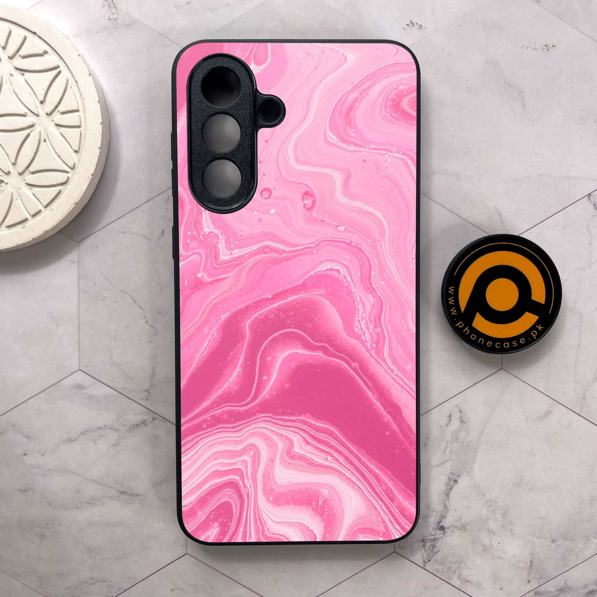 Samsung Galaxy A36 5G - Pink Marble Series - Premium Metal Printed soft Bumper shock Proof Case