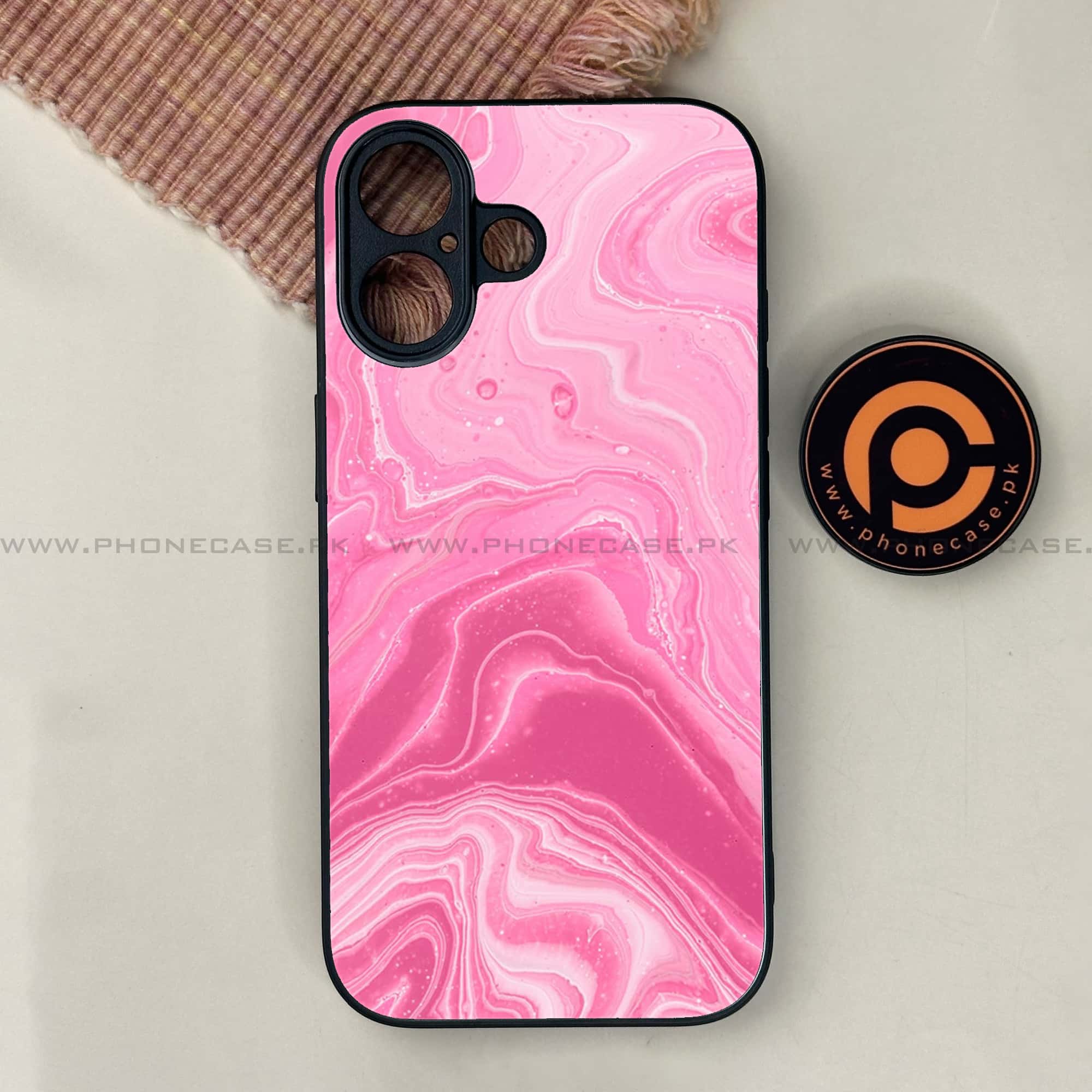 iPhone 17 - Pink Marble Series - Premium Printed Glass soft Bumper shock Proof Case