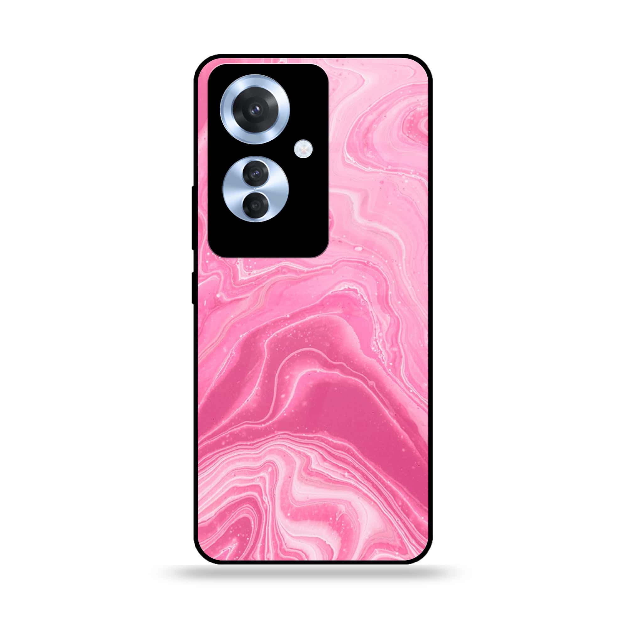 Oppo Reno 11F - Pink Marble Series - Premium Printed Glass soft Bumper shock Proof Case