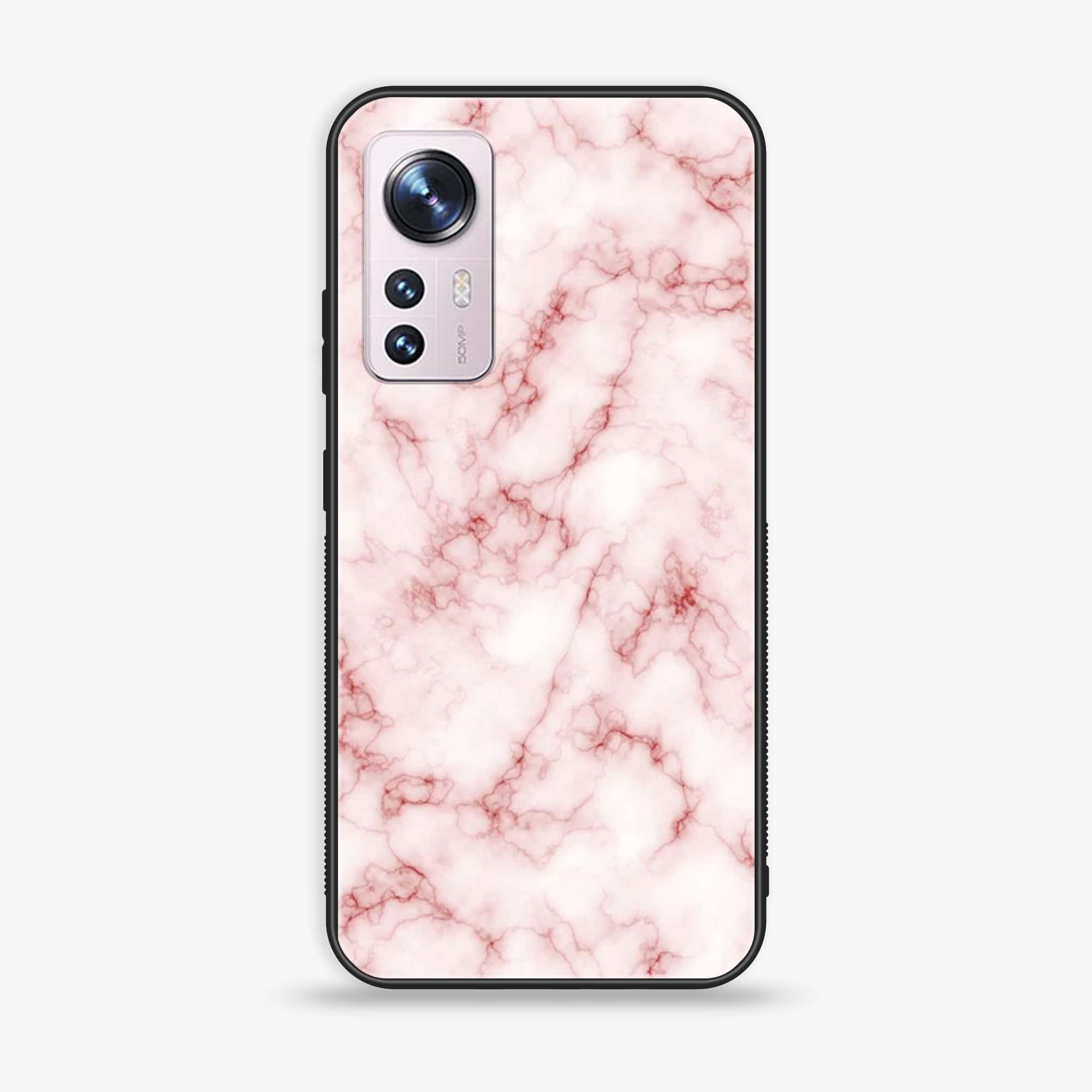 Xiaomi 12X Pink Marble Series  Premium Printed Glass soft Bumper shock Proof Case