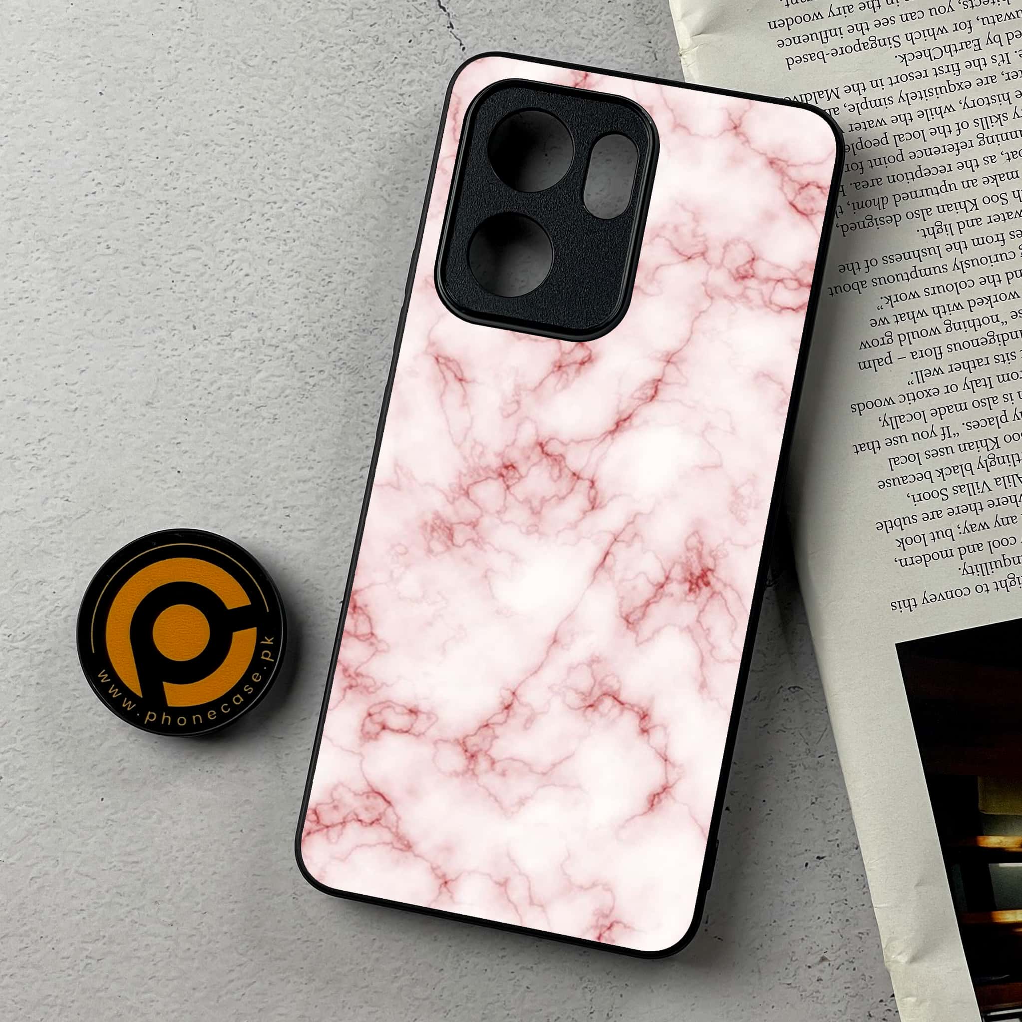 Oppo Reno 13F - Pink Marble Series - Premium Metal Printed Soft Bumper Shockproof Case