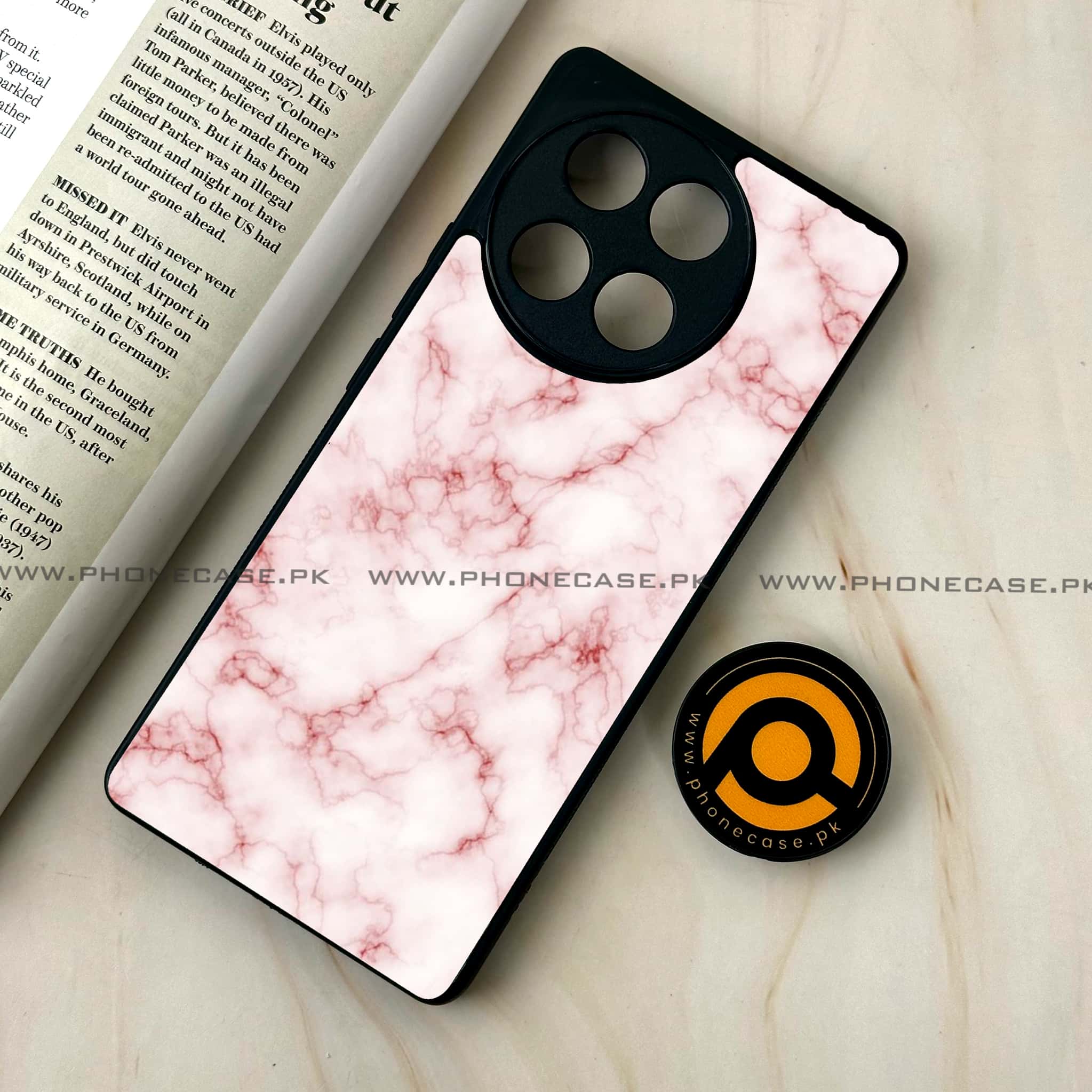Tecno Camon 30s - Pink Marble Series - Premium Metal Printed soft Bumper shock Proof Case