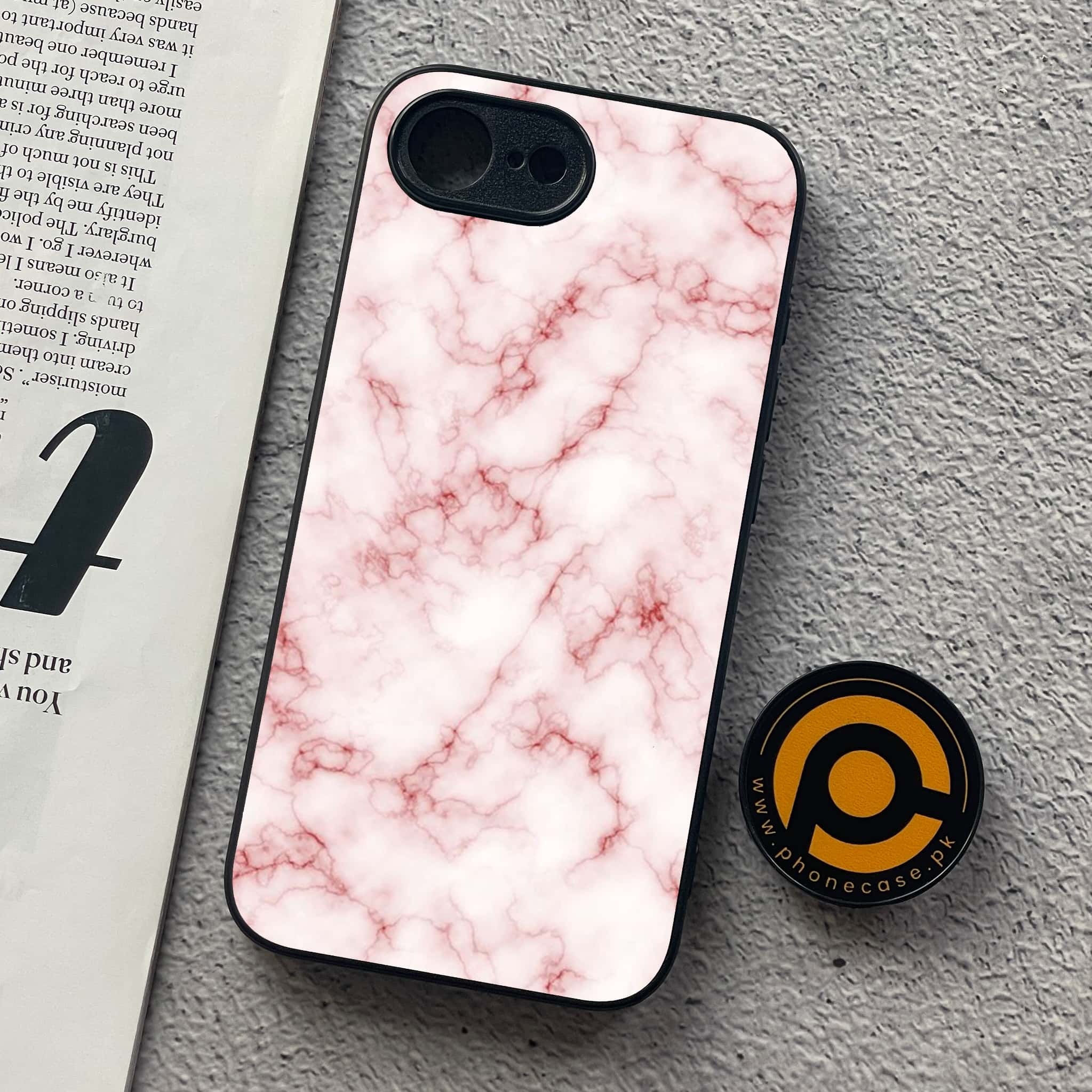 iPhone 16e - Pink Marble Series - Premium Metal  Printed soft Bumper shock Proof Case