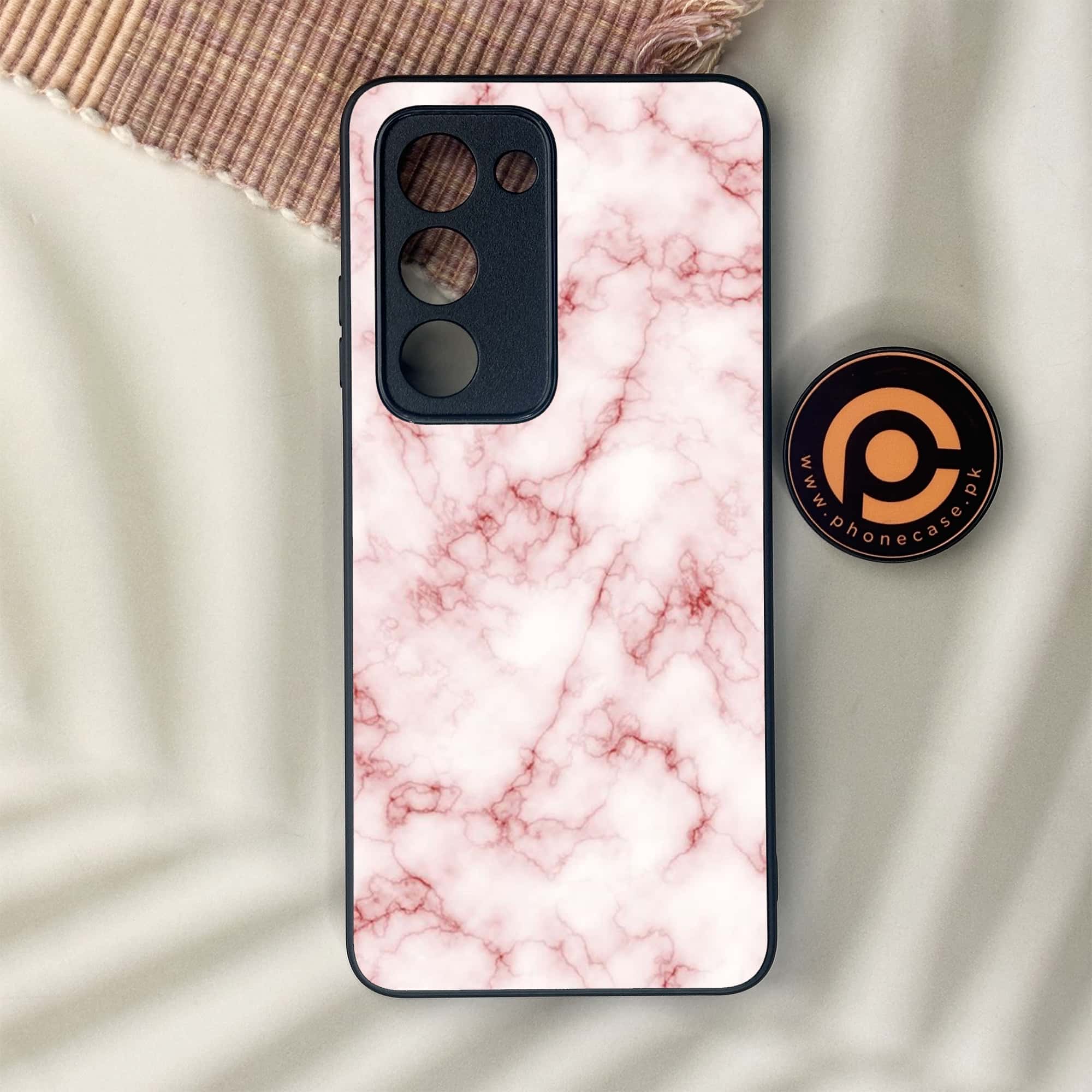 Oppo A5 2025 - Pink Marble Series - Premium Metal Printed soft Bumper shock Proof Case