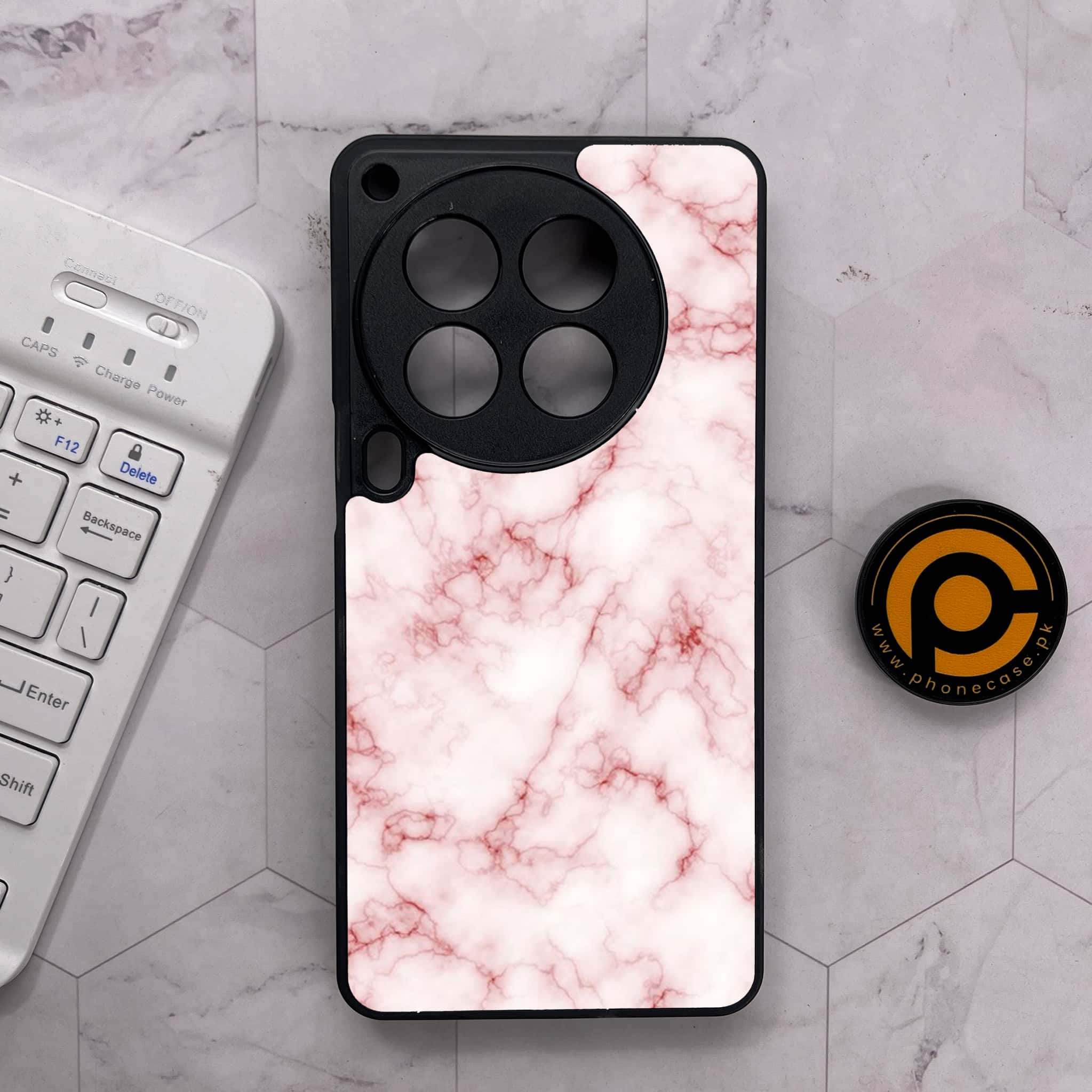 Tecno Camon 30 Premier - Pink Marble Series - Premium Metal Printed soft Bumper shock Proof Case