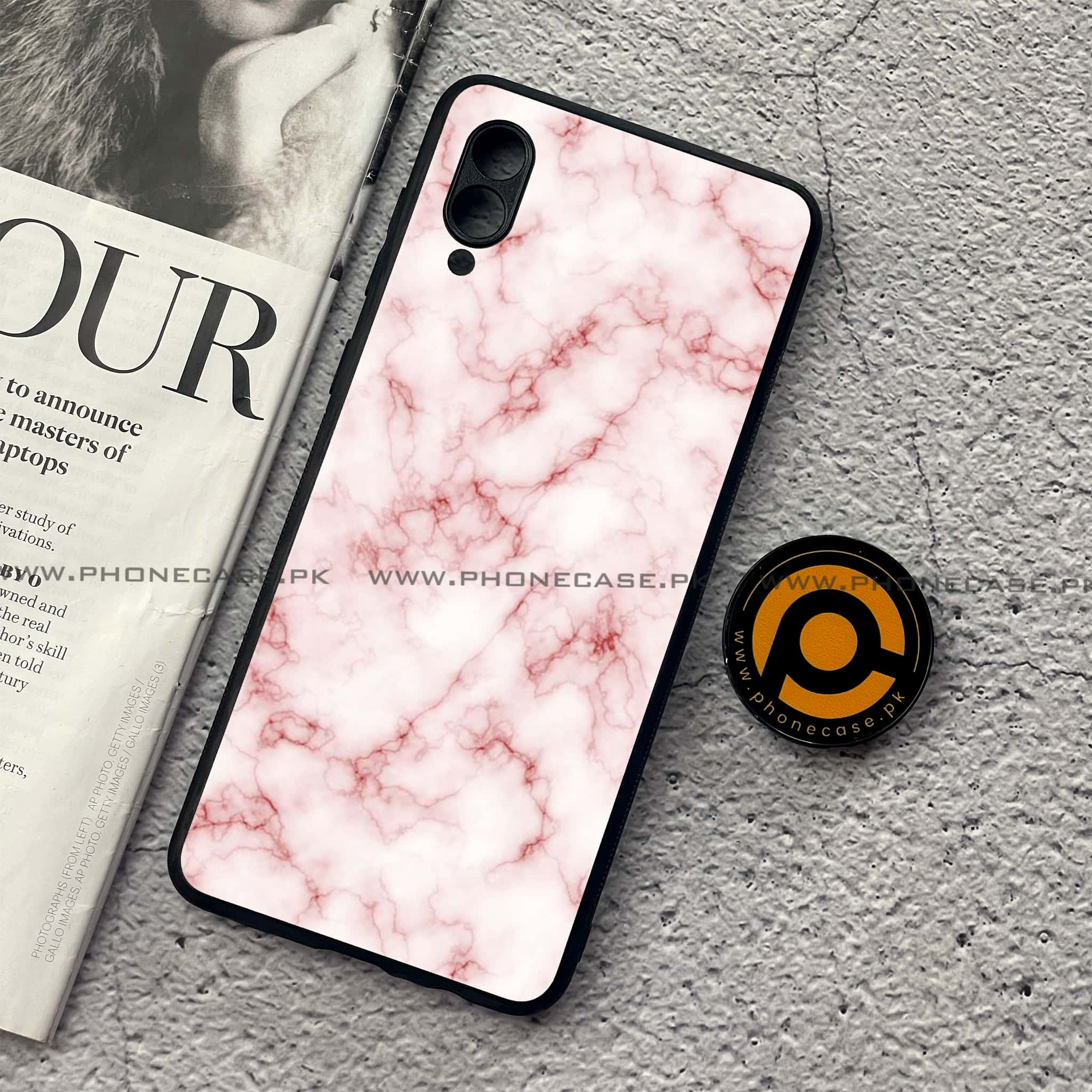 Samsung Galaxy A02 - Pink Marble Series - Premium Printed Metal soft Bumper shock Proof Case