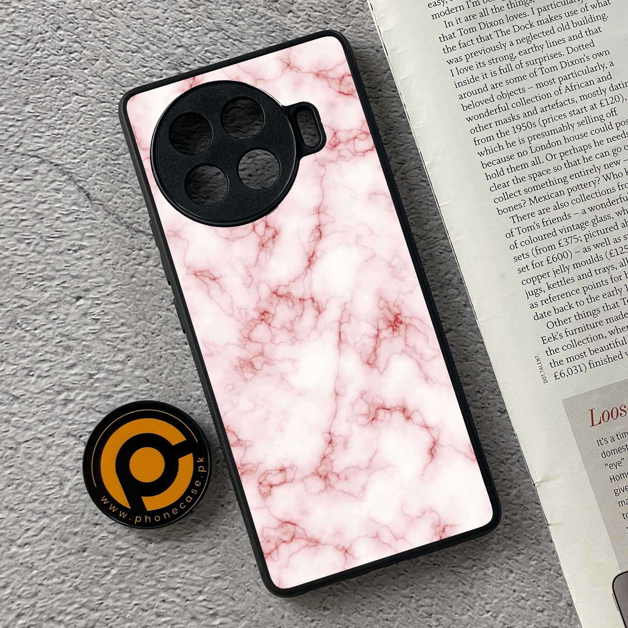 Tecno Spark 20 pro plus - Pink Marble Series - Premium Printed Glass soft Bumper shock Proof Case