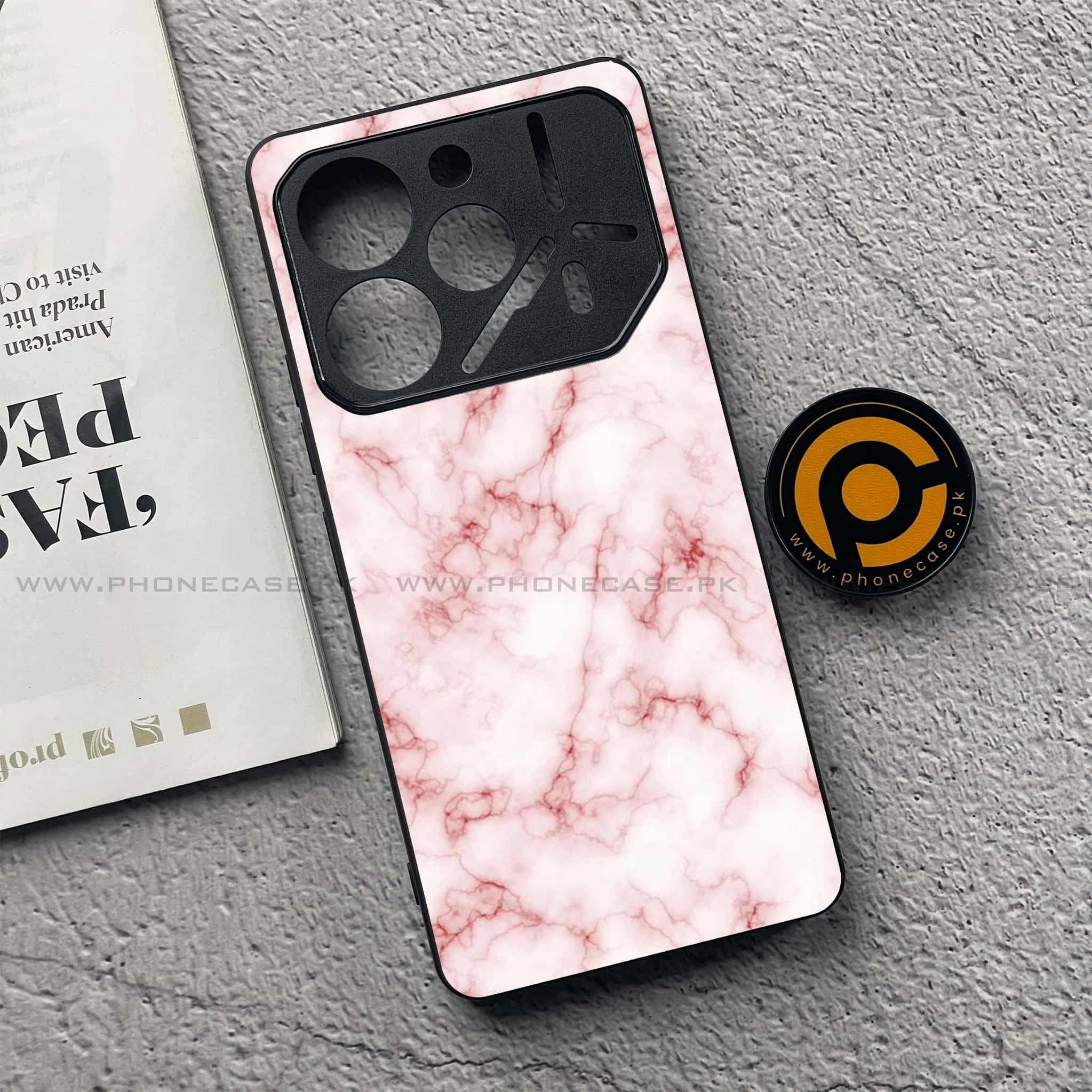Tecno Pova 6 Pro - Pink Marble Series - Premium Printed Glass soft Bumper shock Proof Case
