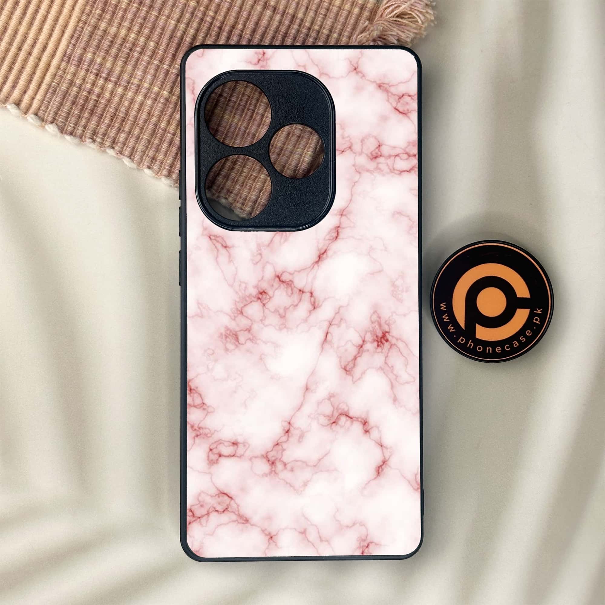 Realme GT 6 - Pink Marble Series - Premium Metal Printed soft Bumper shock Proof Case