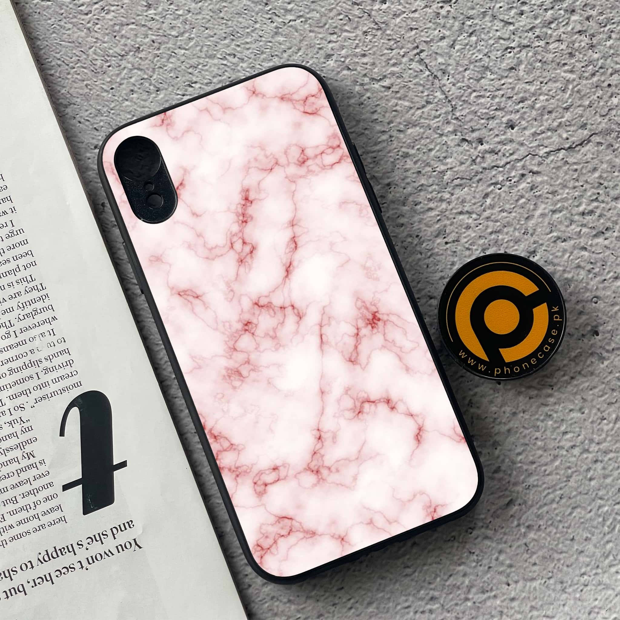 iPhone XR - Pink Marble Series - Premium Metal Printed soft Bumper shock Proof Case