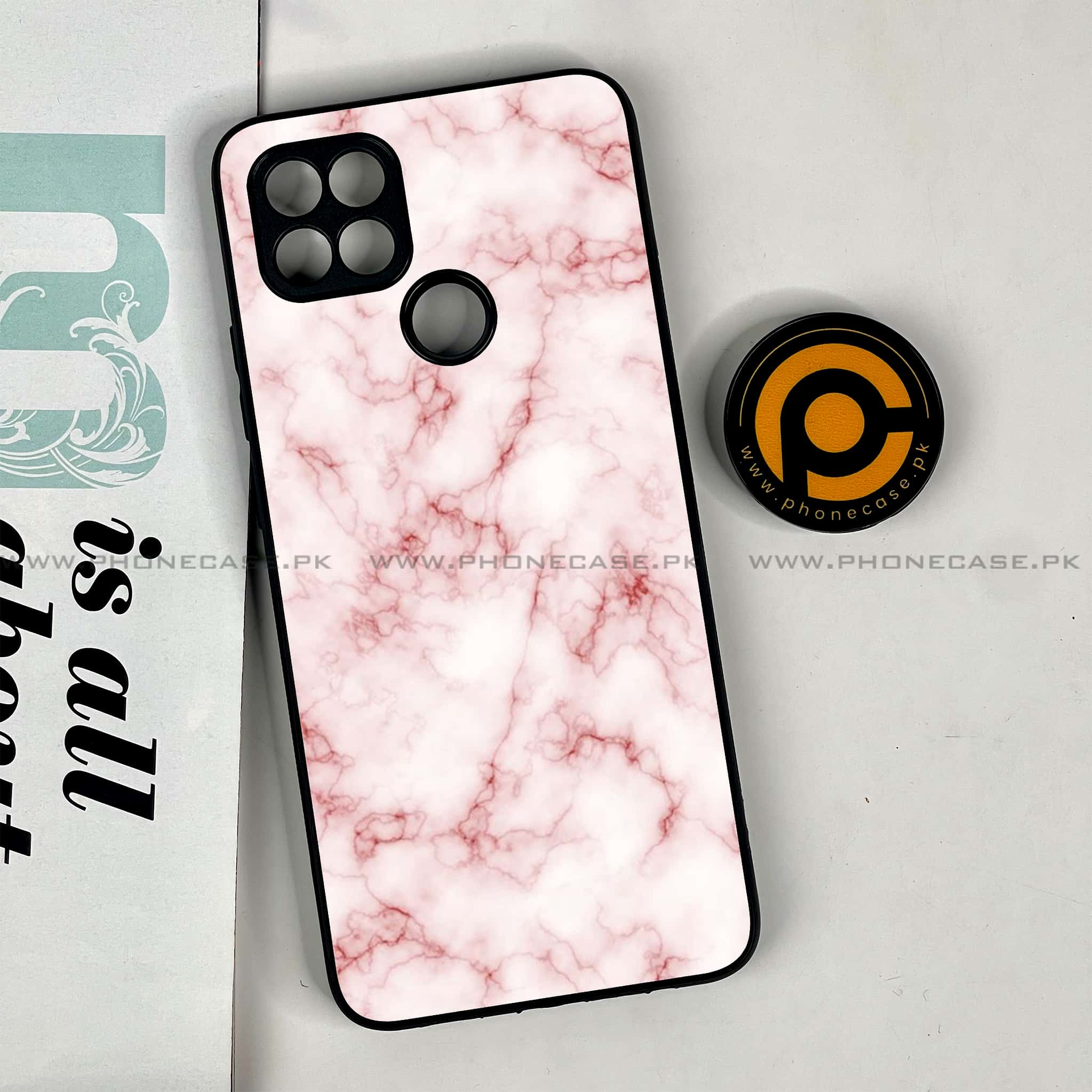 Oppo A15s - Pink Marble Series - Premium Printed Glass soft Bumper shock Proof Case