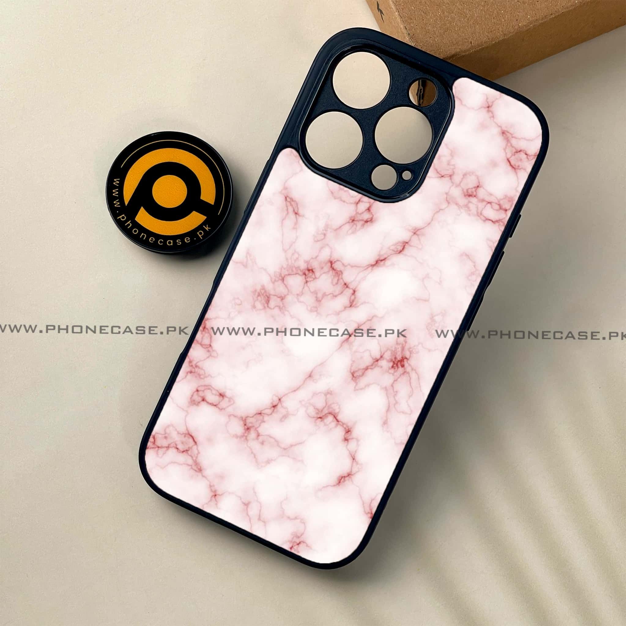 iPhone 16 Pro - Pink Marble Series - Premium Printed Glass soft Bumper shock Proof Case