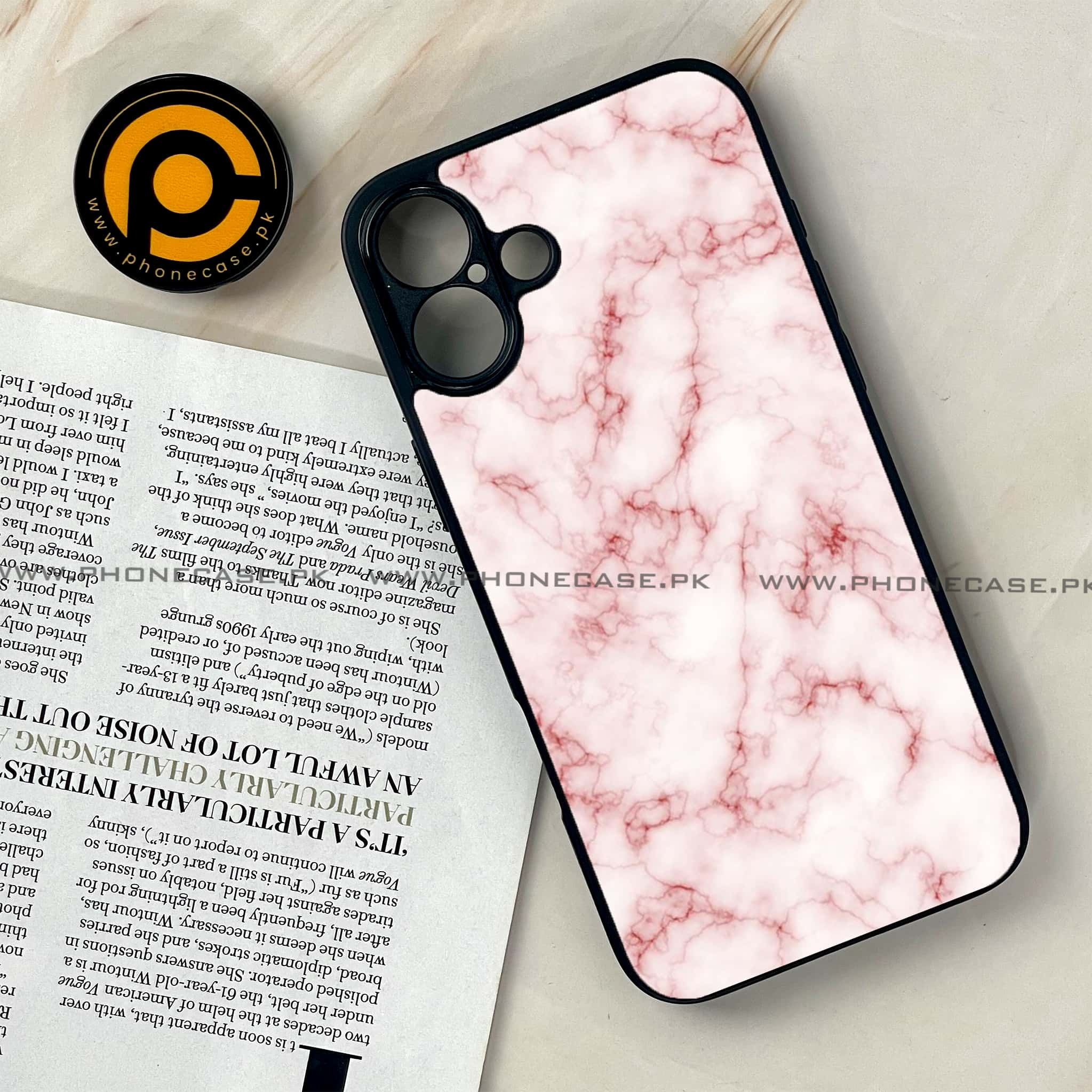 iPhone 16 Plus - Pink Marble Series - Premium Printed Glass soft Bumper shock Proof Case