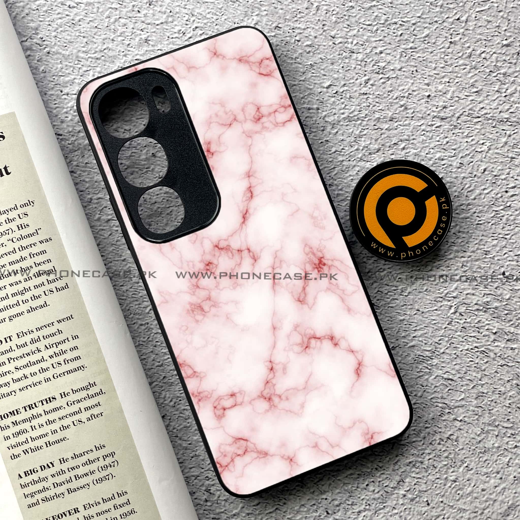 Vivo Y19s Pro - Pink Marble Series - Premium Metal Printed soft Bumper shock Proof Case