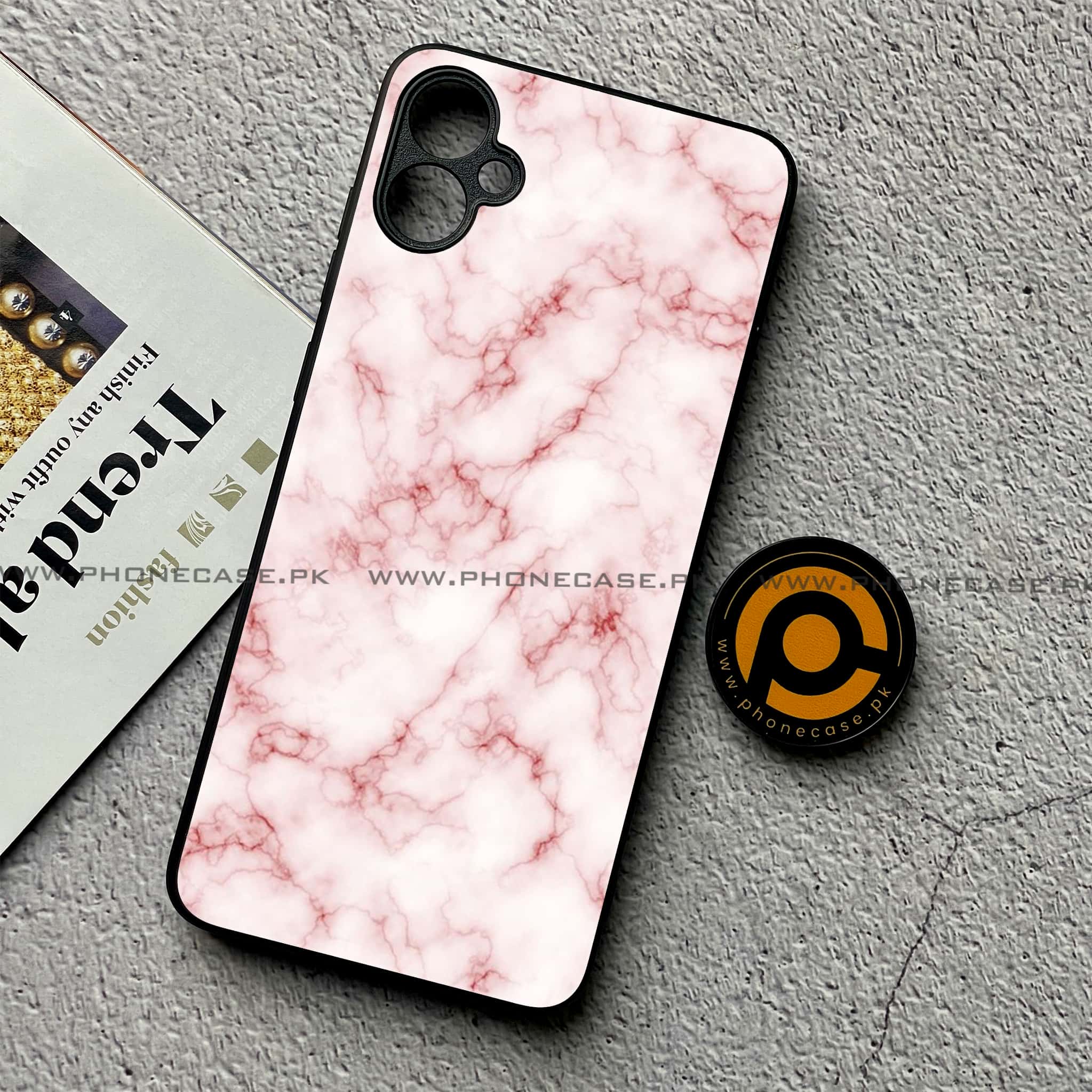 Samsung Galaxy A05 - Pink Marble Series - Premium Metal Printed soft Bumper shock Proof Case