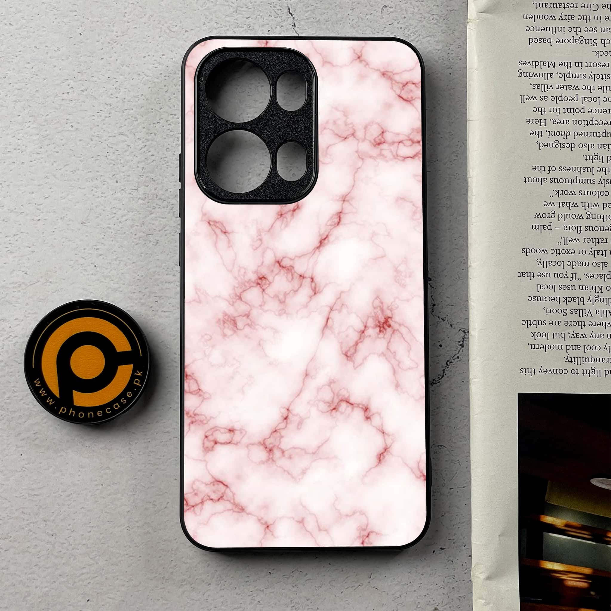 Oppo Reno 13 Pro - Pink Marble Series - Premium Metal Printed Soft Bumper Shockproof Case