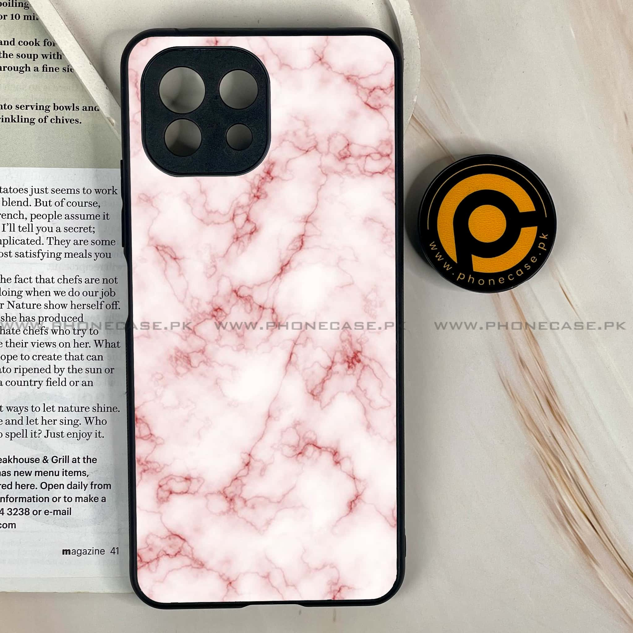 Mi 11 Lite - Pink Marble Series - Premium Printed Glass soft Bumper shock Proof Case