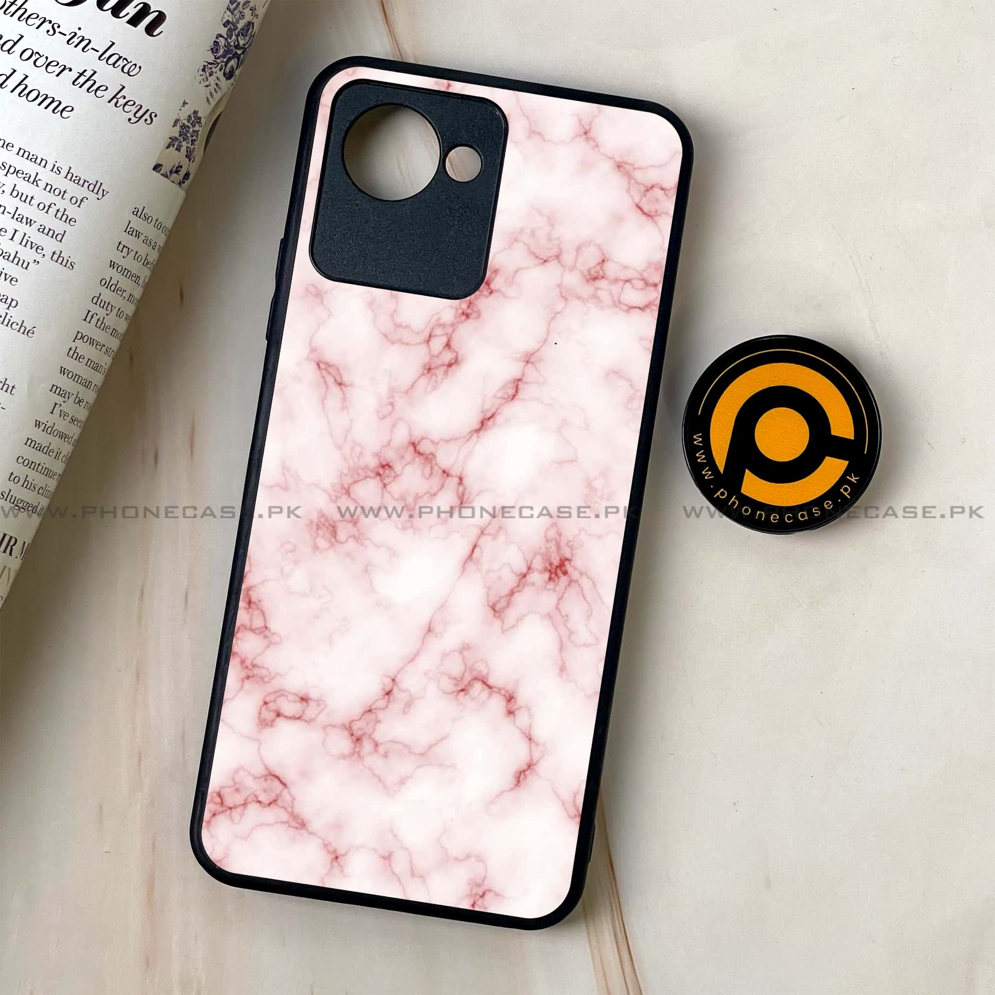 Realme C30 - Pink Marble Series - Premium Printed Glass soft Bumper shock Proof Case