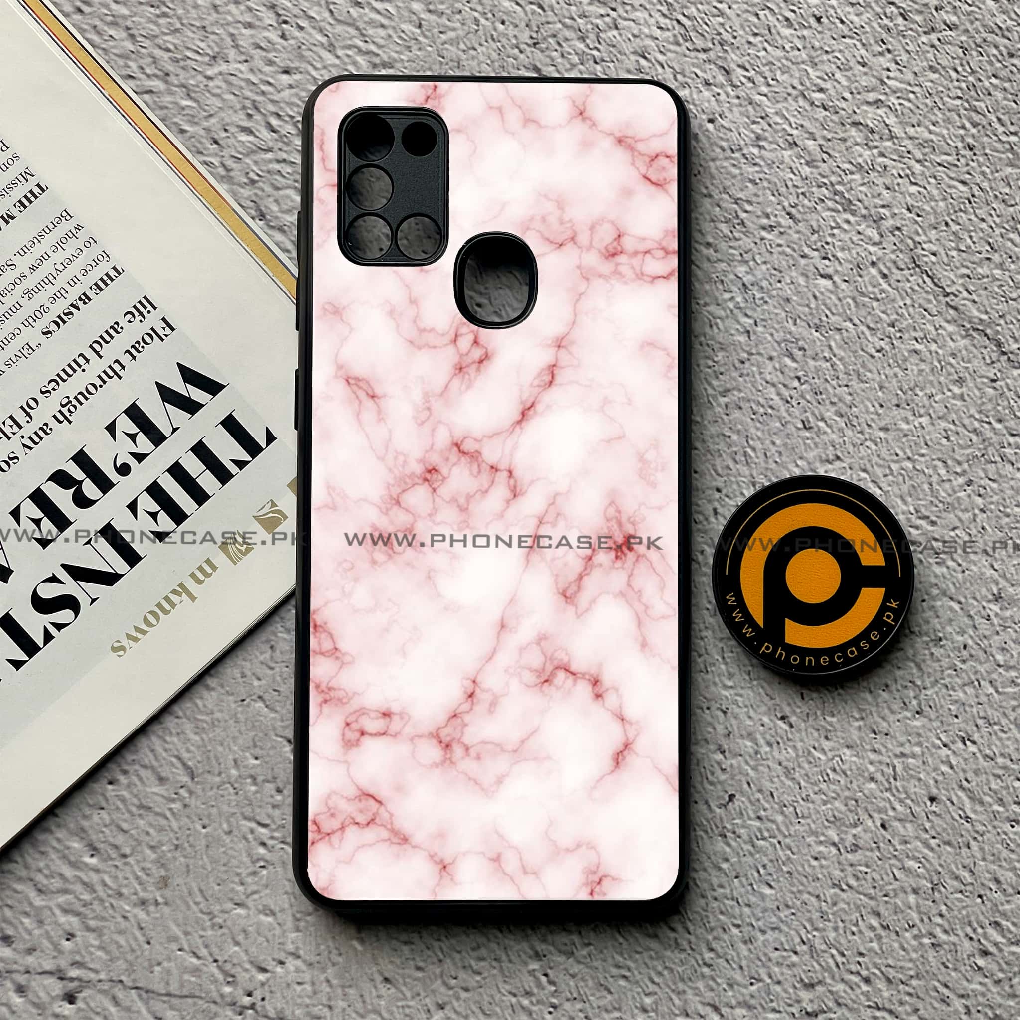 Samsung Galaxy A21s - Pink Marble Series - Premium Printed Glass soft Bumper shock Proof Case