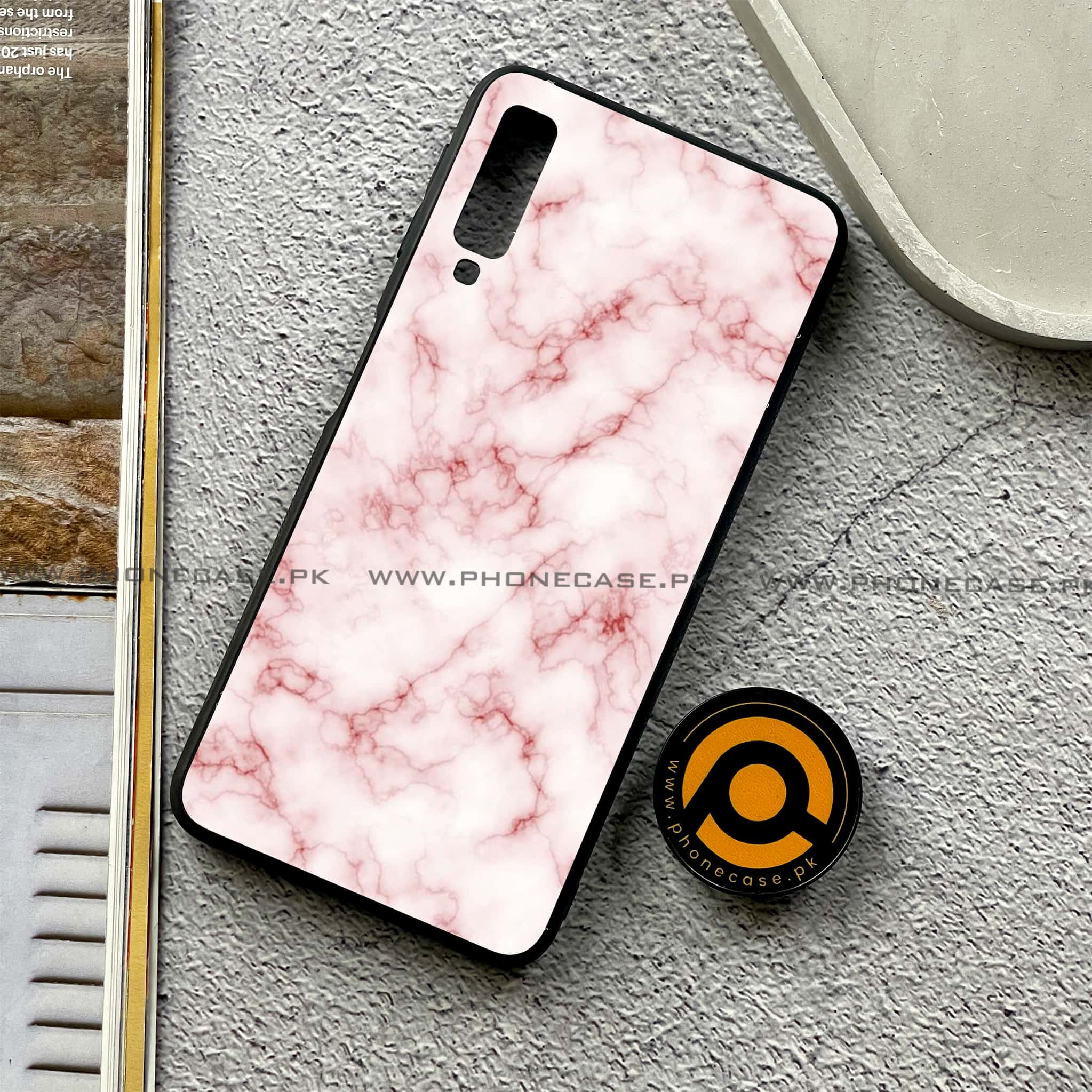 Galaxy A7 2018 - Pink Marble Series - Premium Printed Metal soft Bumper shock Proof Case