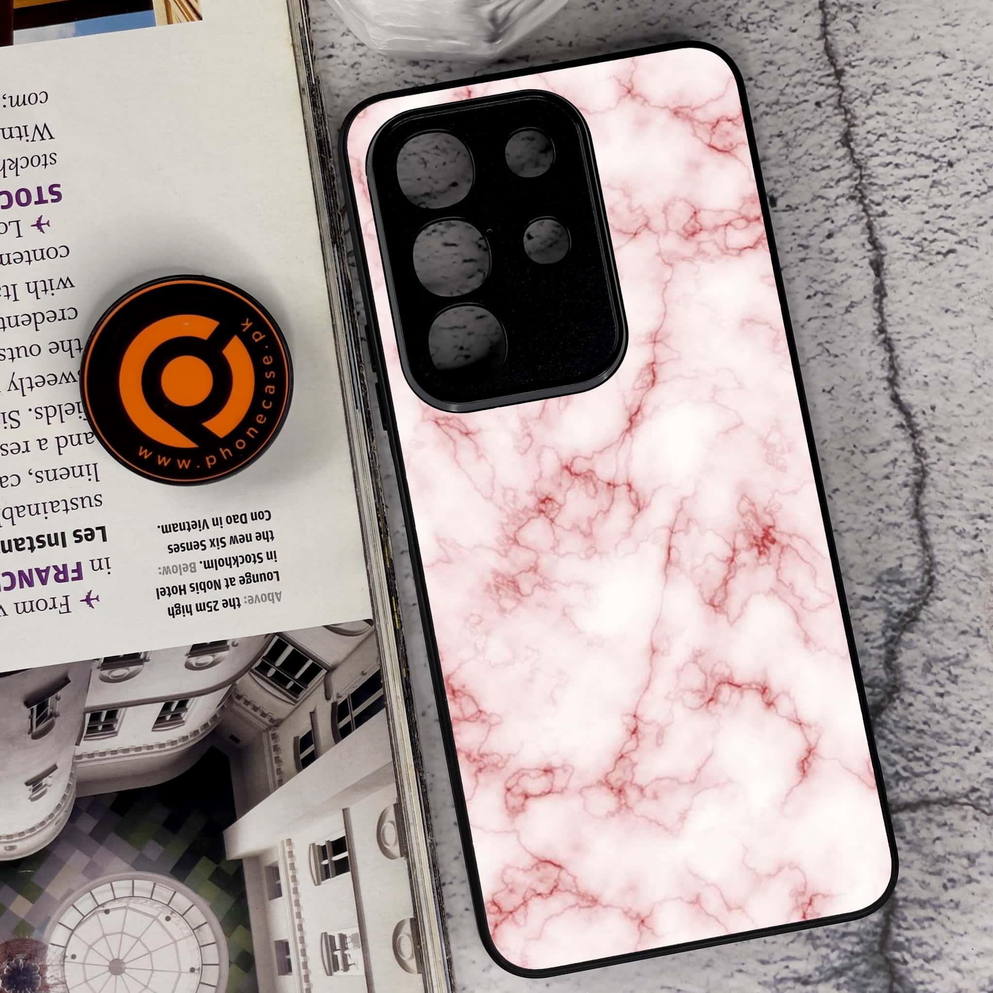 Vivo Y29 4G - Pink Marble Series - Premium Metal Printed soft Bumper Shock Proof Case