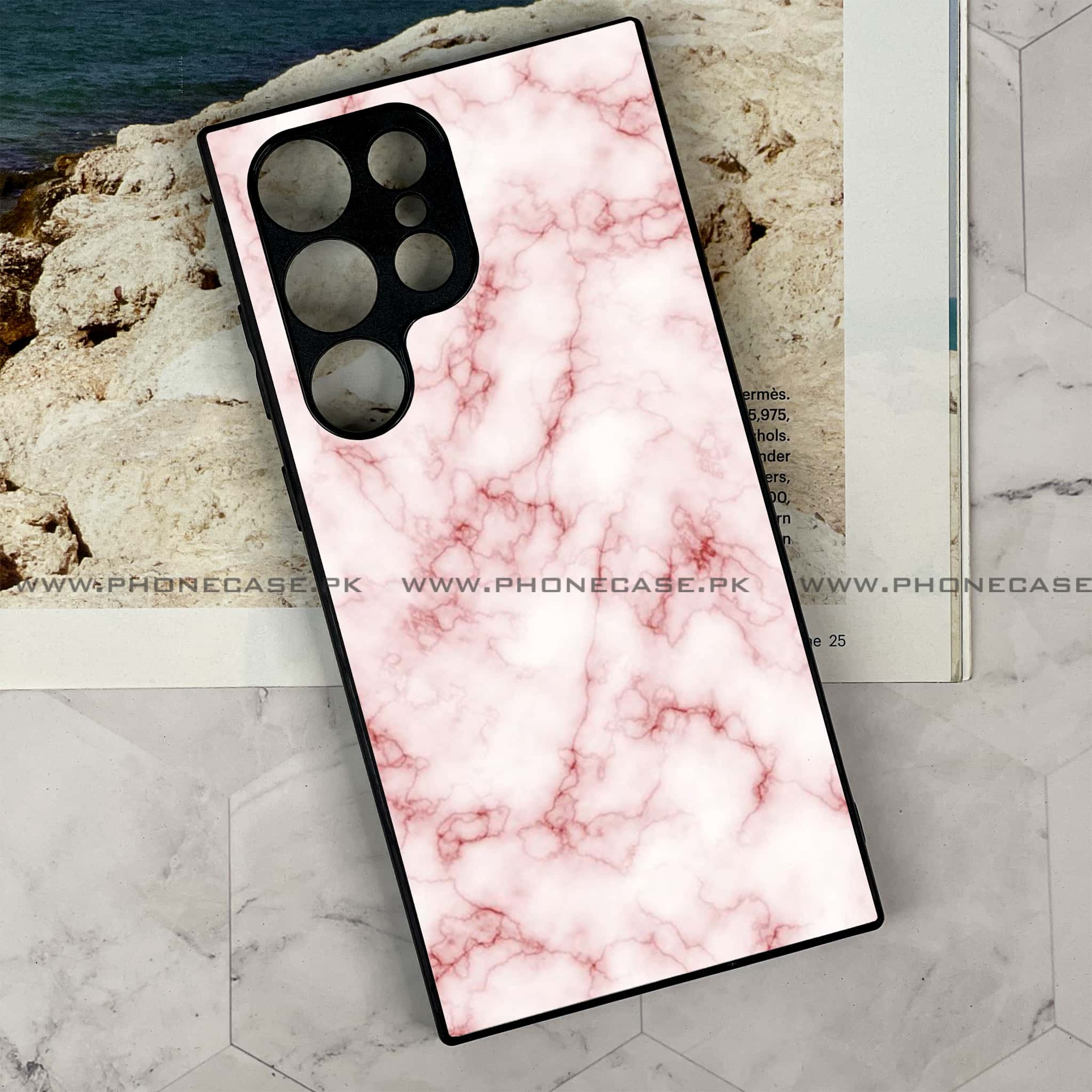 Samsung Galaxy S24 Ultra - Pink Marble Series - Premium Metal Printed soft Bumper shock Proof Case