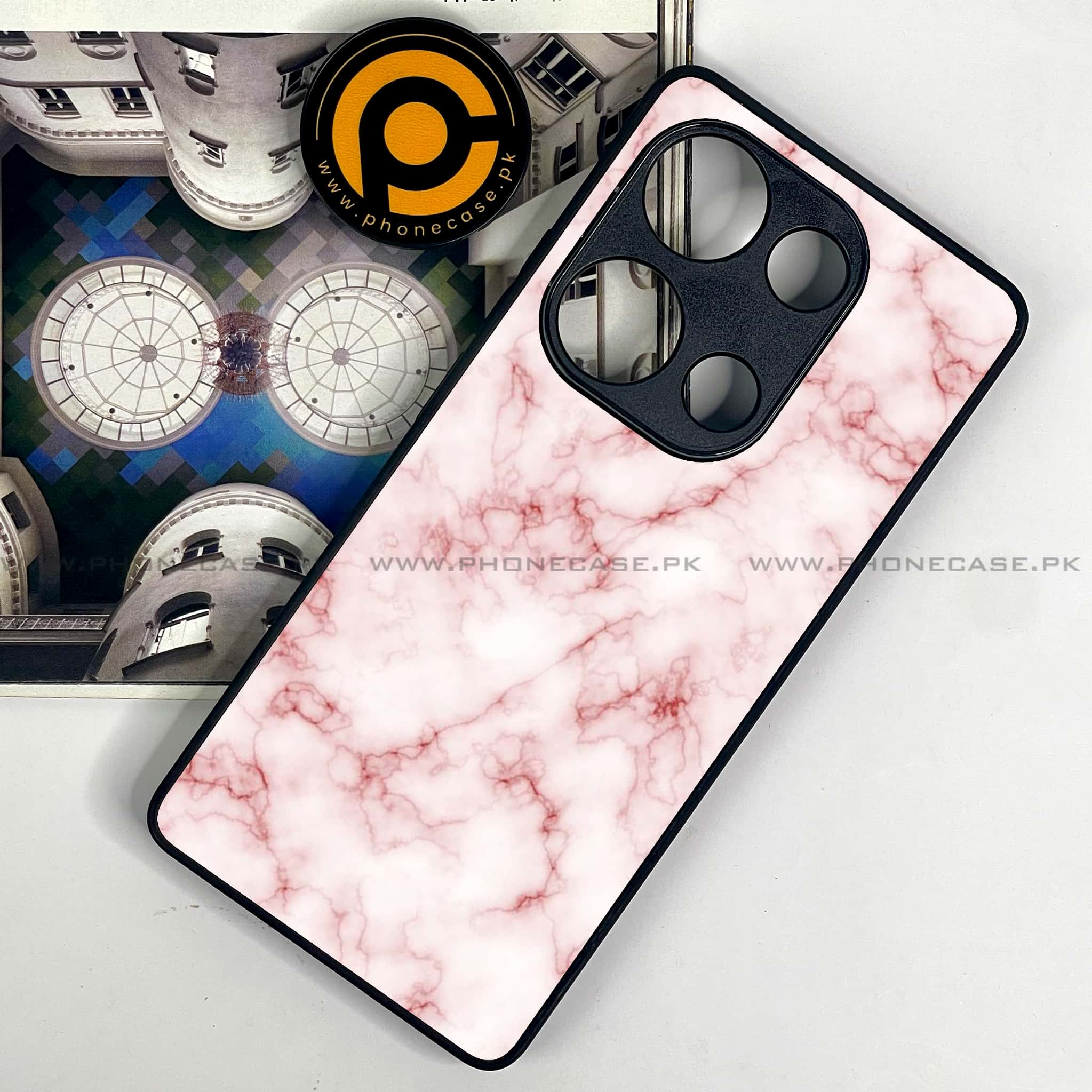 Redmi Note 13 Pro 4G - Pink Marble Series - Premium Metal Printed soft Bumper shock Proof Case