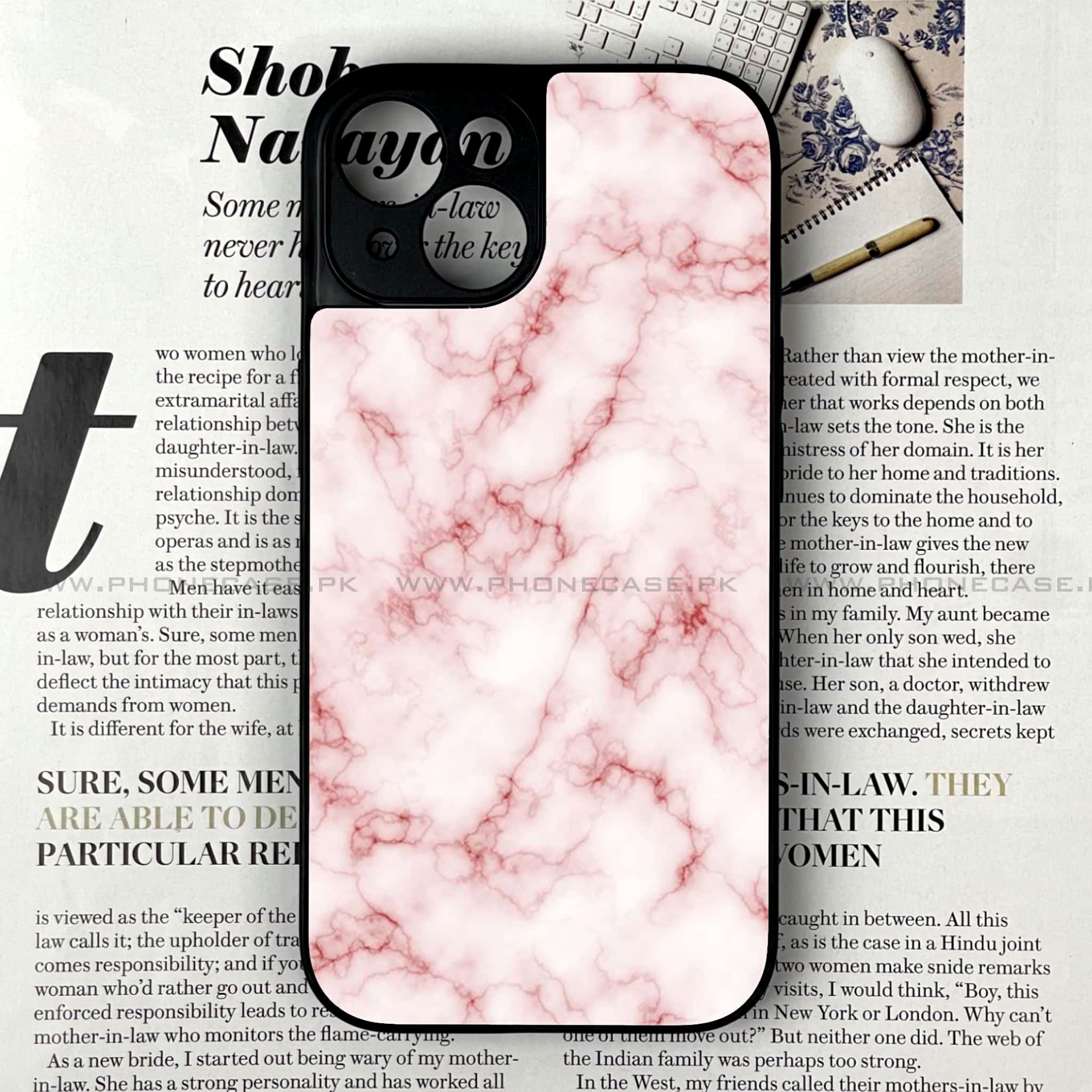 iPhone 15 Plus - Pink Marble Series - Premium Printed Glass soft Bumper shock Proof Case