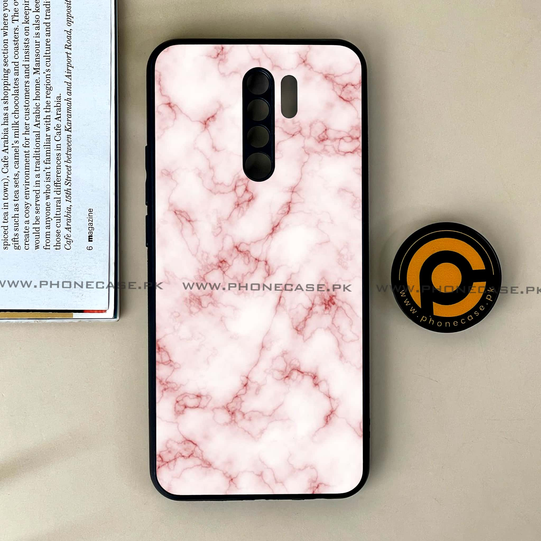 Xiaomi Redmi 9 - Pink Marble Series - Premium Printed Glass soft Bumper shock Proof Case