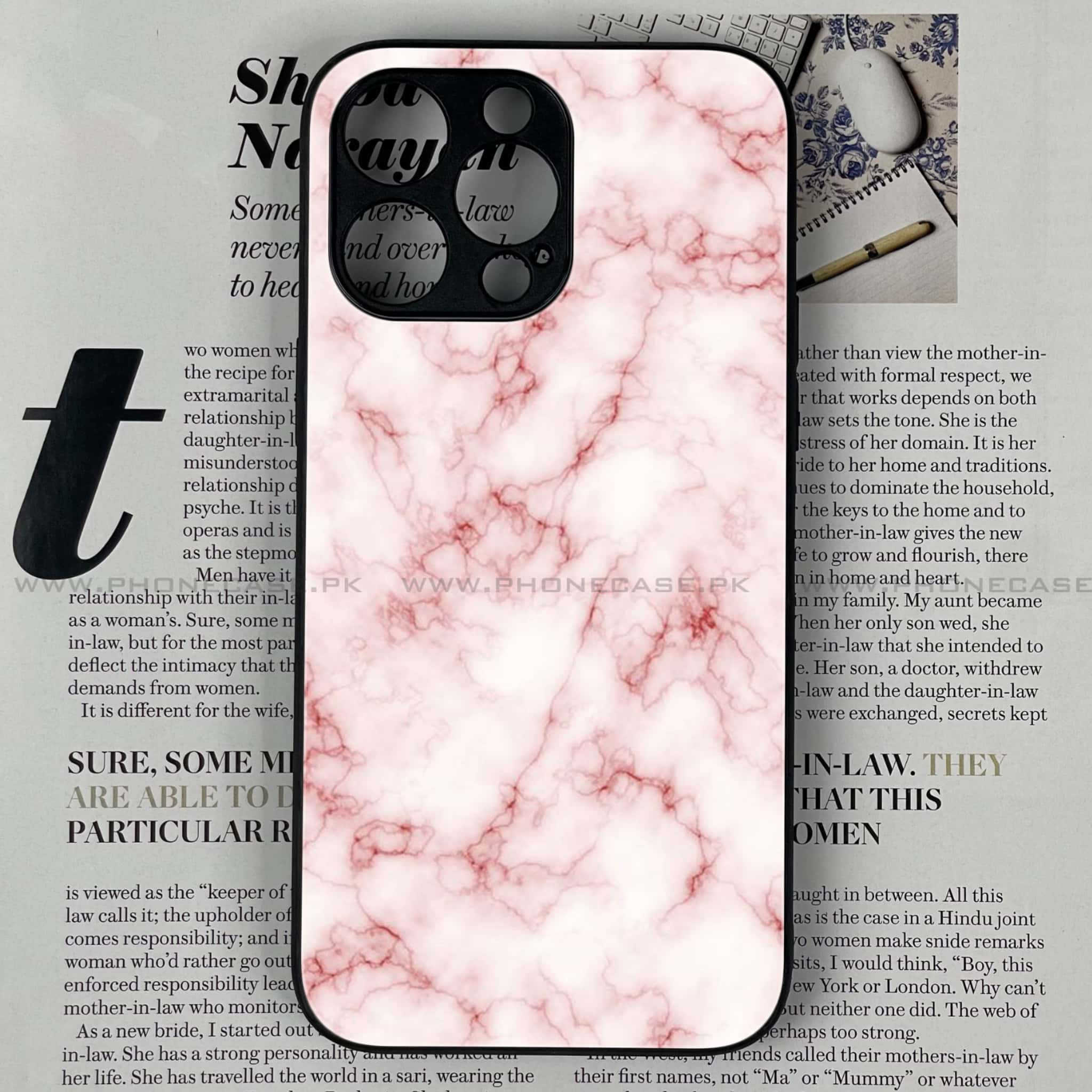 iPhone 14 Pro- Pink Marble Series - Premium Printed Glass soft Bumper shock Proof Case