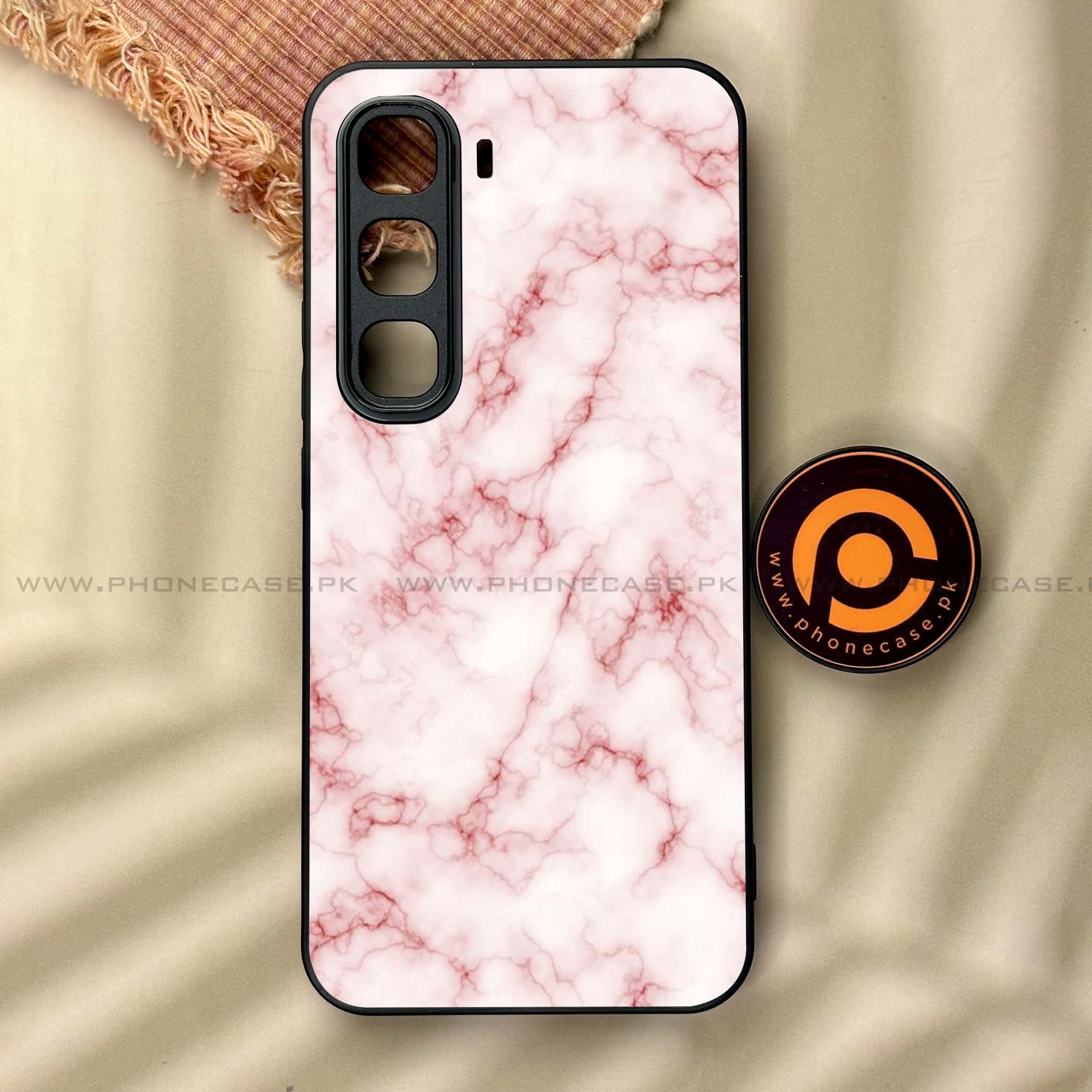 Infinix Hot 60 Pro - Pink Marble Series - Premium Metal Printed soft Bumper shock Proof Case