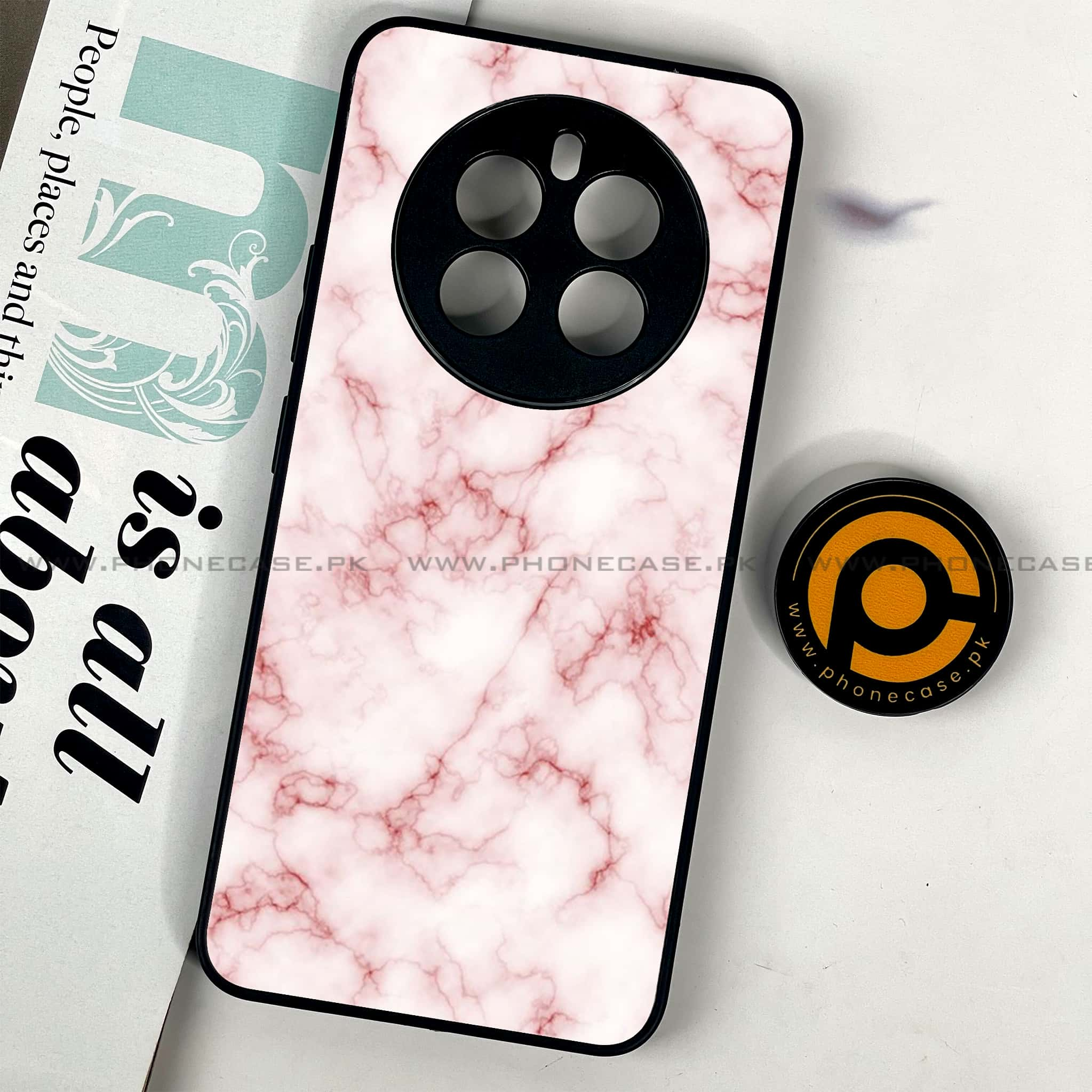 Realme 12 Plus 5G - Pink Marble Series - Premium Printed Glass soft Bumper shock Proof Case