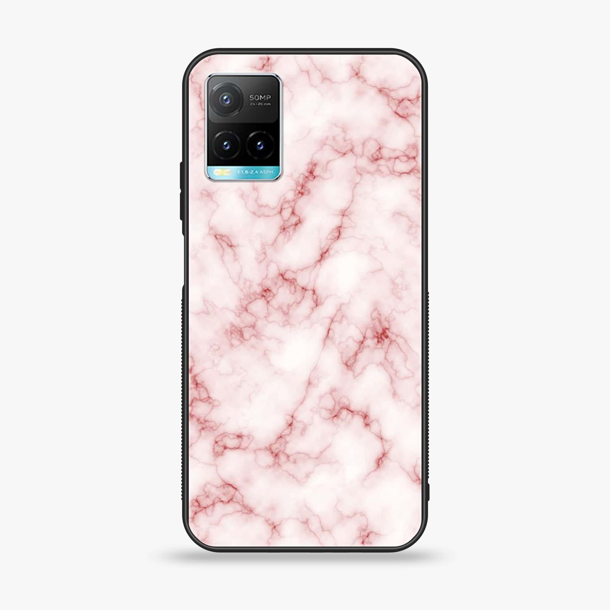 Vivo Y33T Pink Marble Series  Premium Printed Glass soft Bumper shock Proof Case