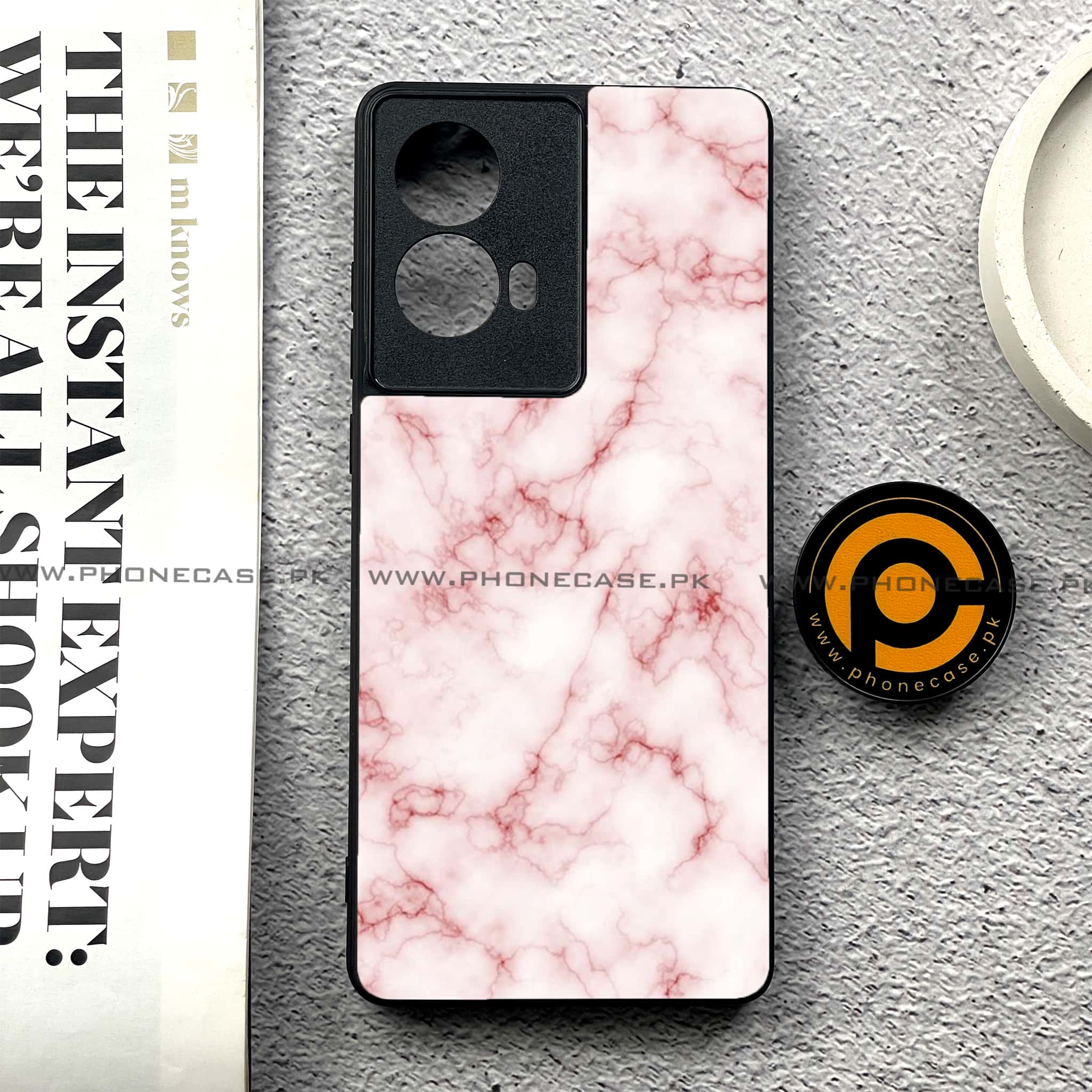 Moto G85 - Pink Marble Series - Premium Printed Glass soft Bumper shock Proof Case