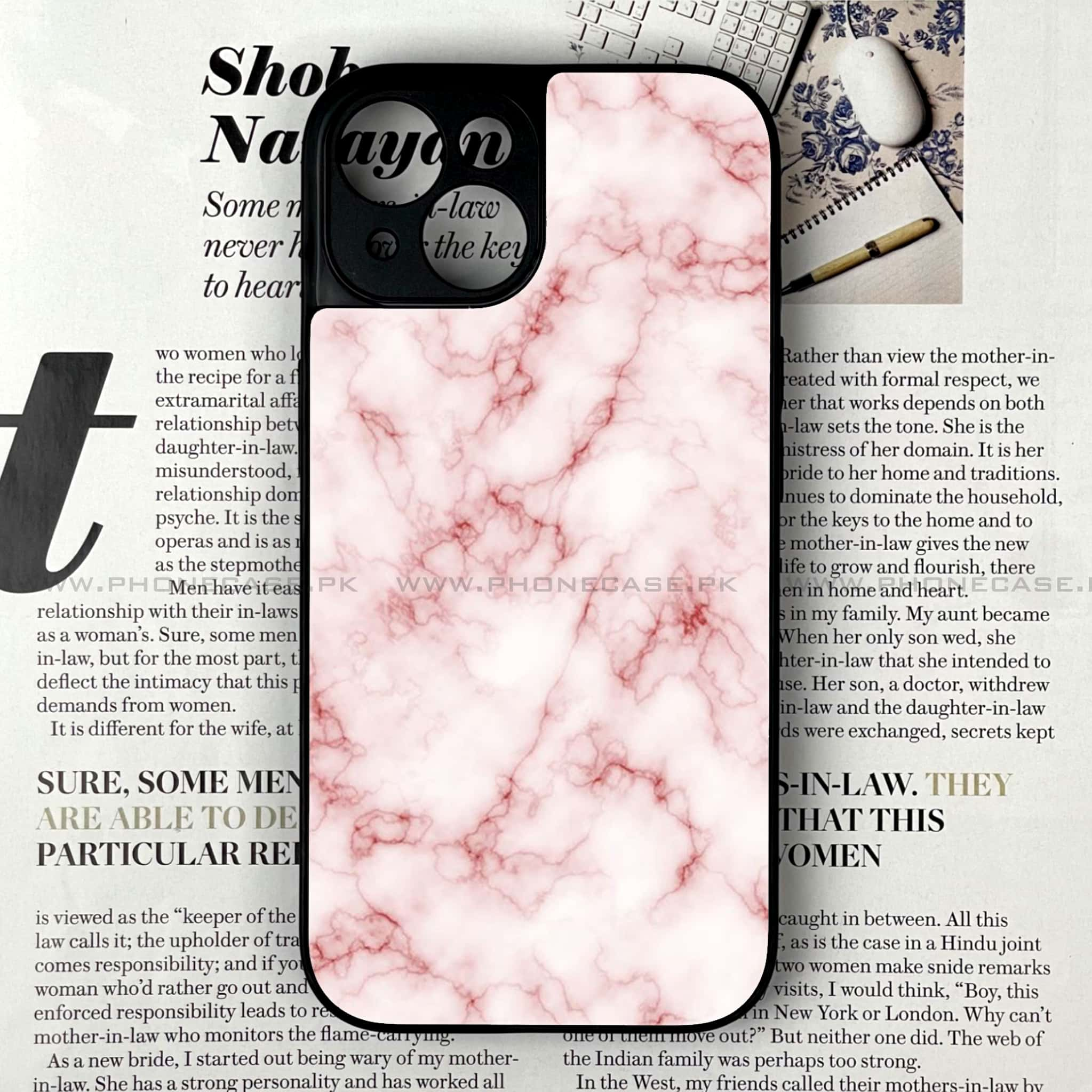 iPhone 15 -  Pink Marble Series - Premium Printed Glass soft Bumper shock Proof Case