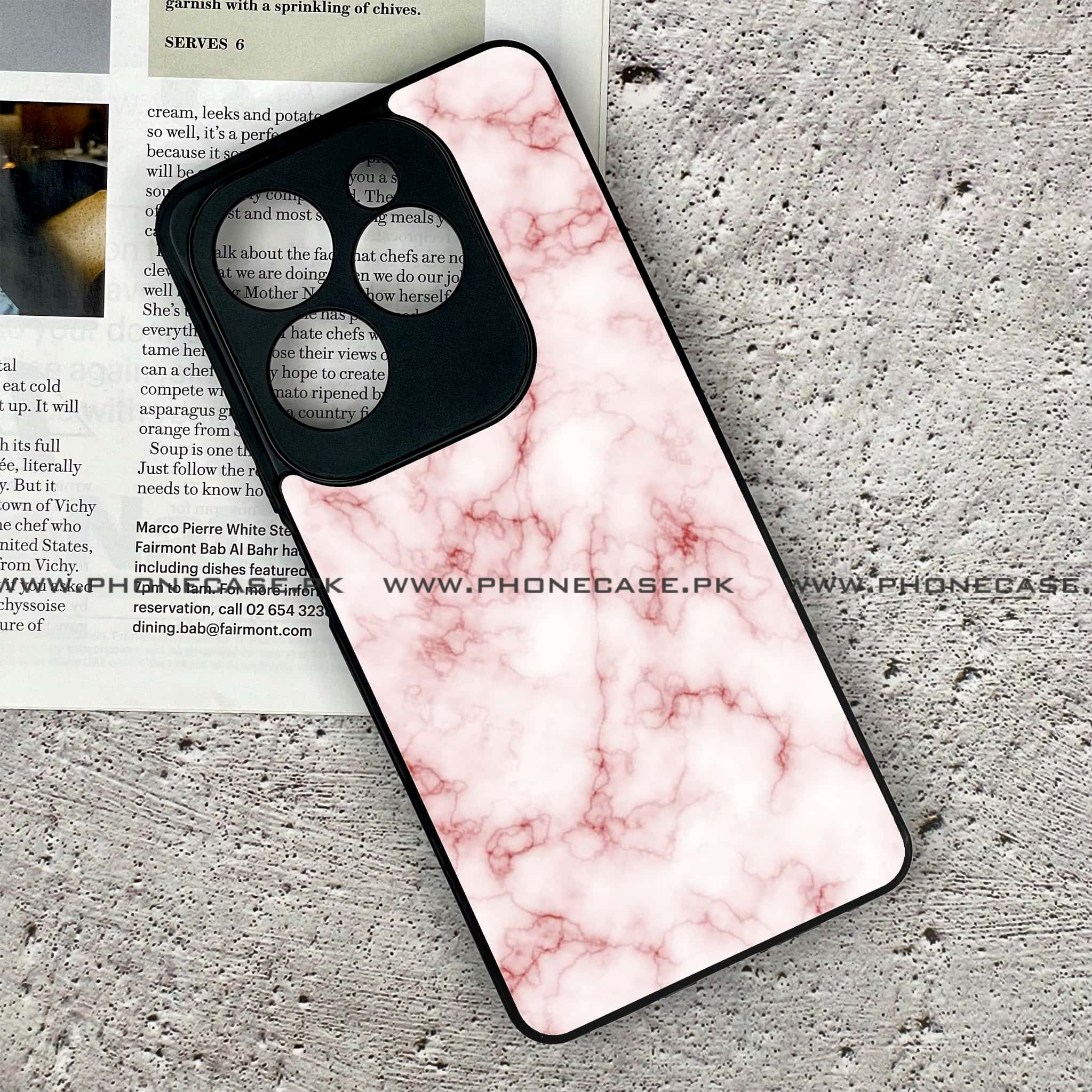 Infinix Hot 40 Pro - Pink Marble Series - Premium Printed Glass soft Bumper shock Proof Case