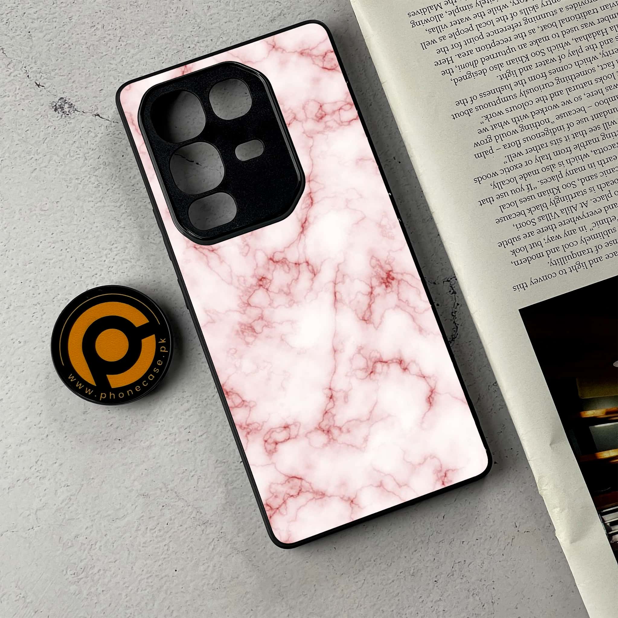 Infinix Note 50 - Pink Marble Series - Premium Metal Printed Soft Bumper Shockproof Case