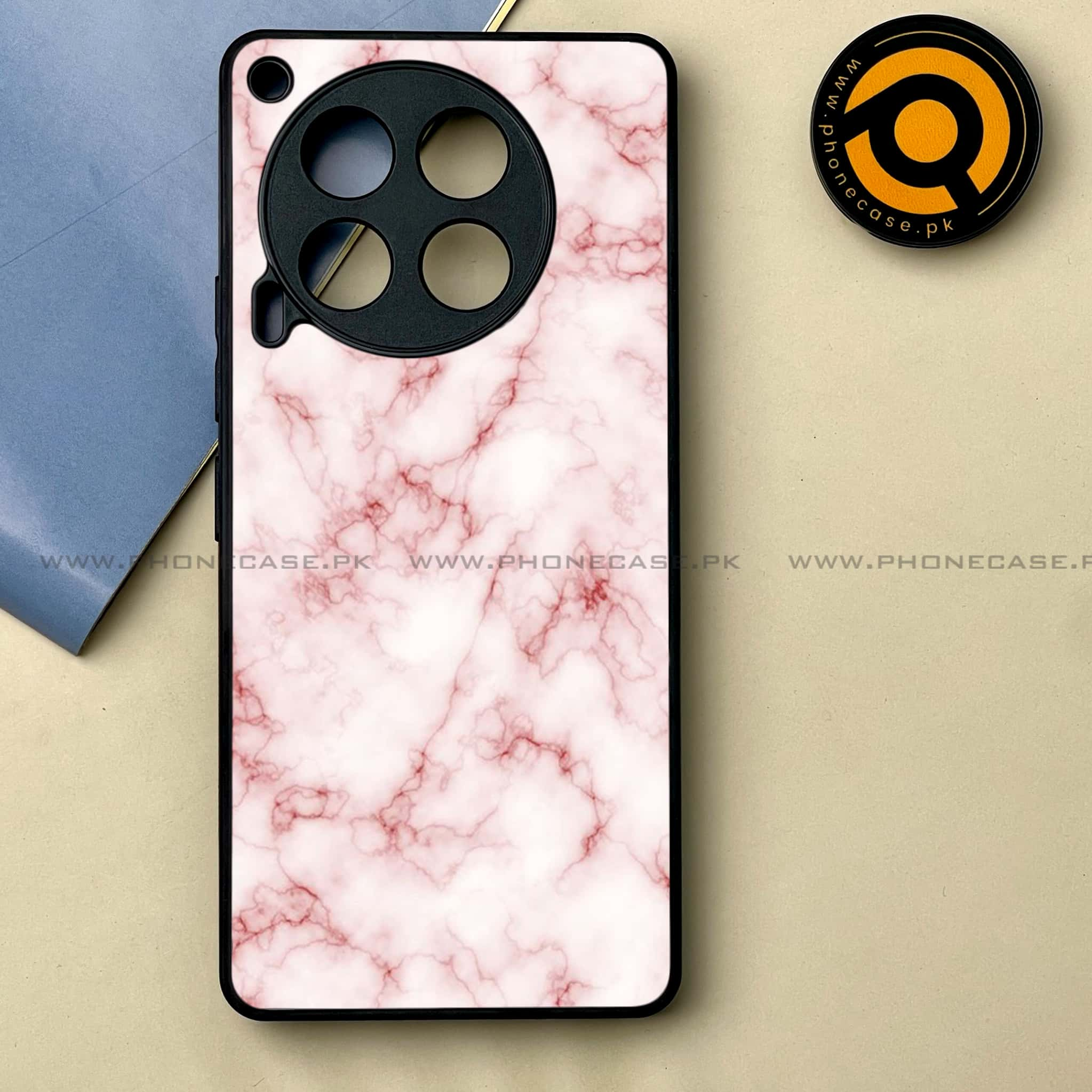 Tecno Camon 30 - Pink Marble Series -  Premium Printed Metal soft Bumper shock Proof Case