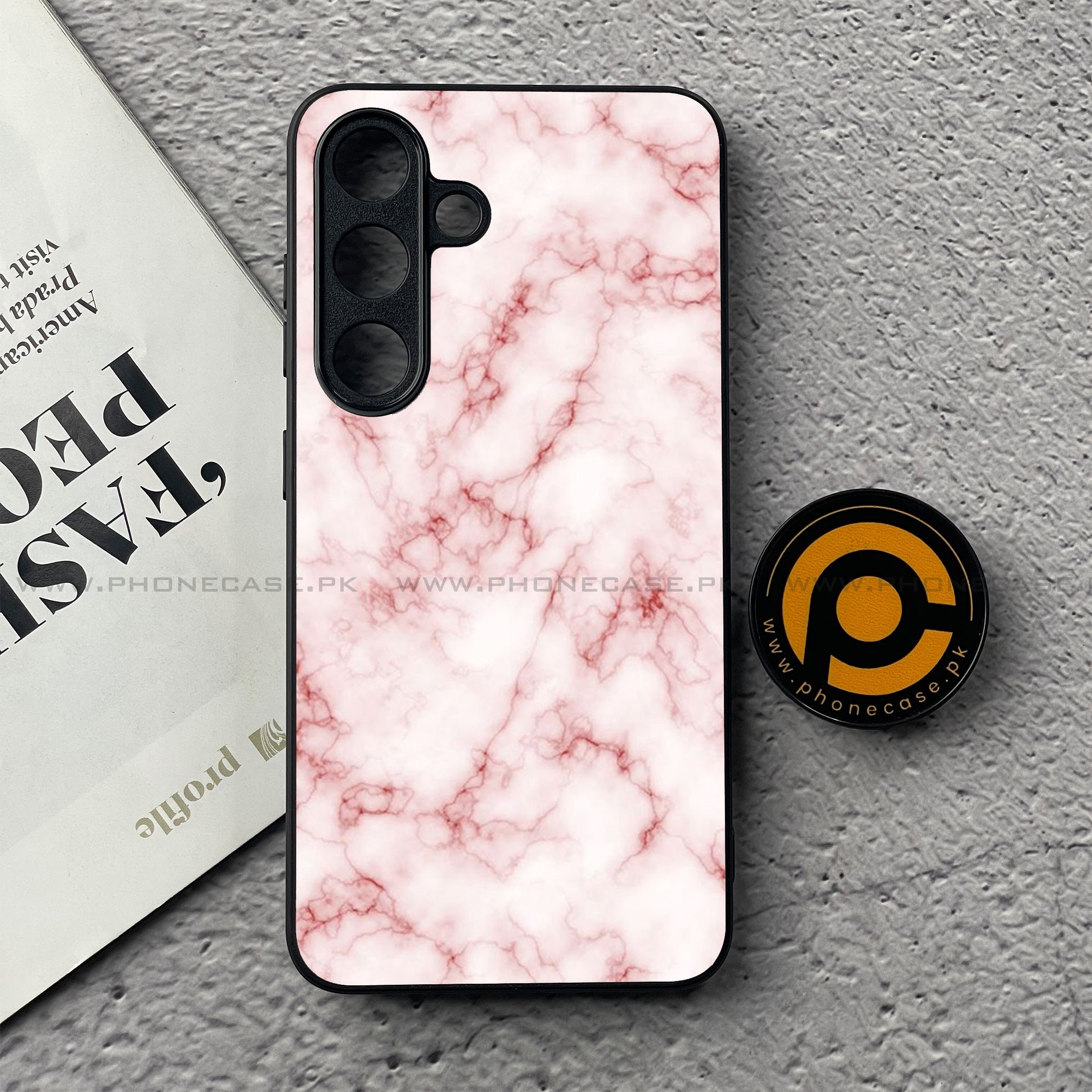 Samsung Galaxy S25 FE - Pink Marble Series - Premium Metal Printed soft Bumper shock Proof Case