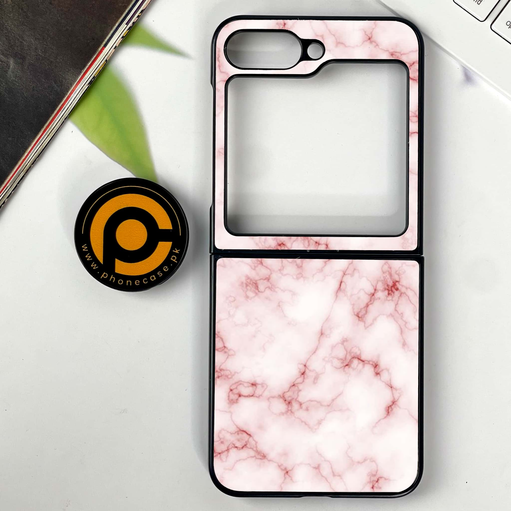 Galaxy Z Flip 6 - Pink Marble Series - Premium Printed Glass soft Bumper shock Proof Case