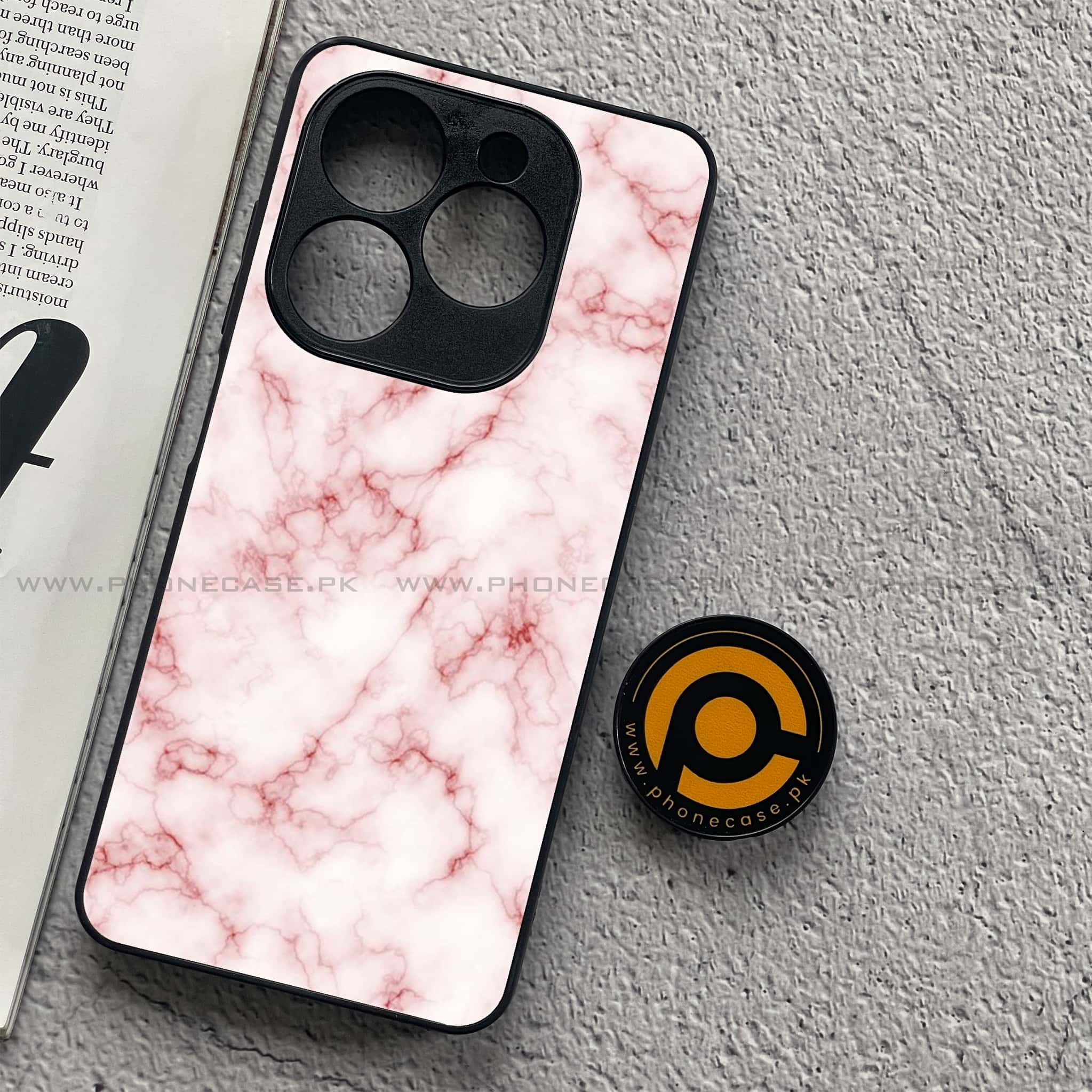 Tecno Spark 20C - Pink Marble Series - Premium Printed Glass soft Bumper shock Proof Case