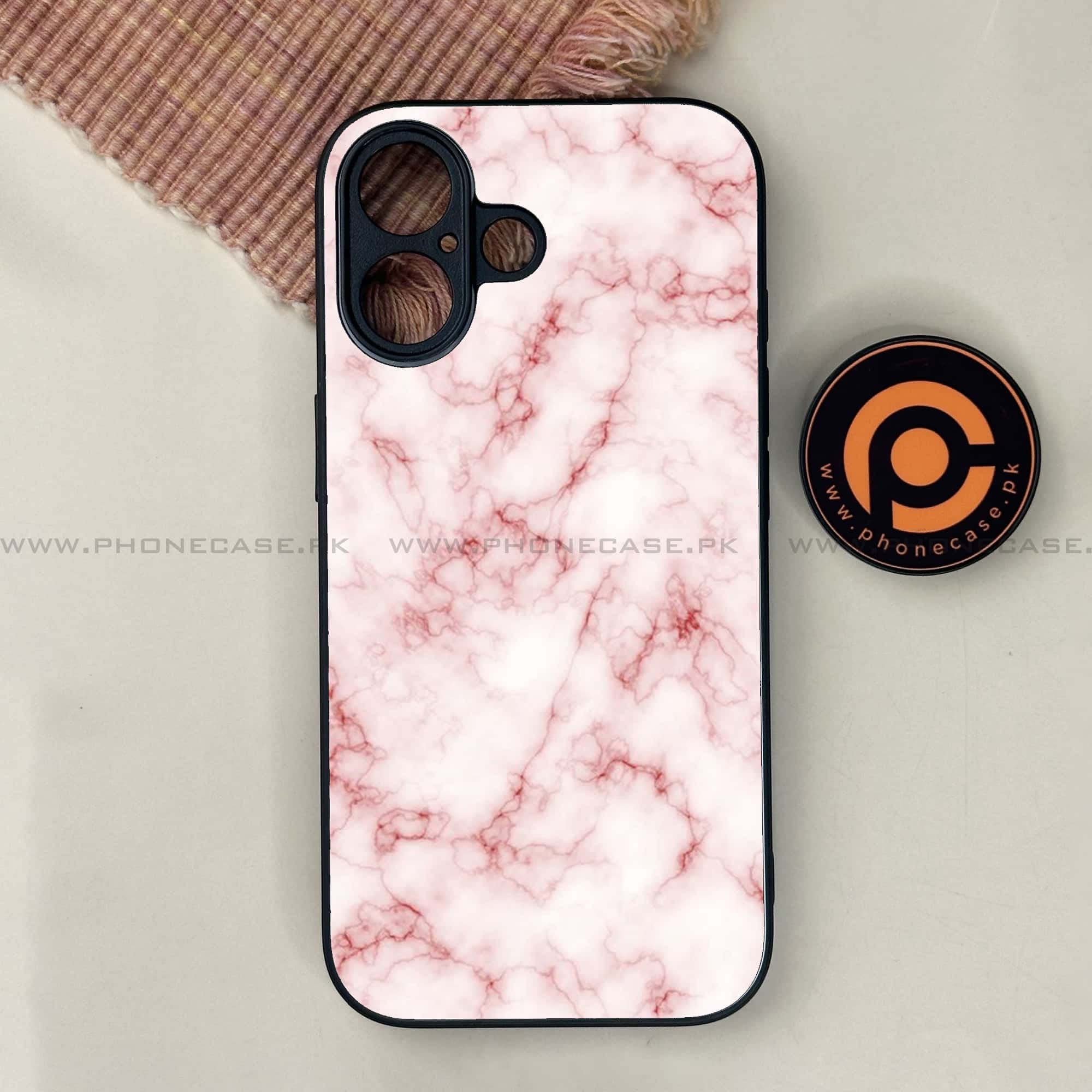 iPhone 17 - Pink Marble Series - Premium Printed Glass soft Bumper shock Proof Case