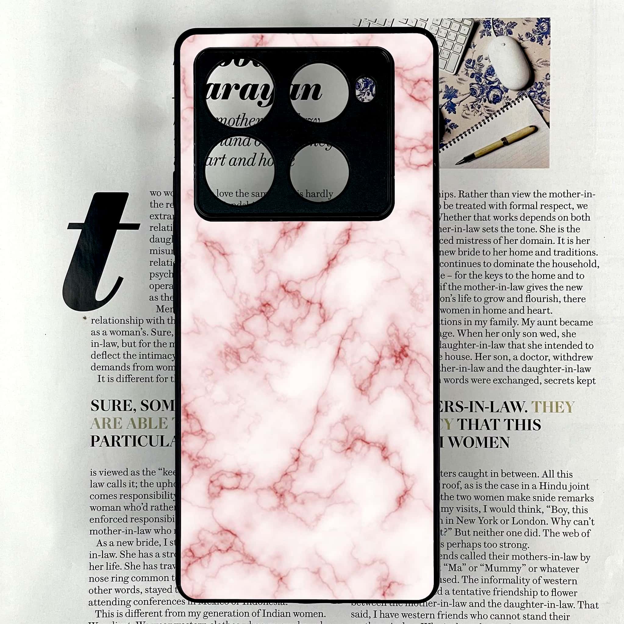 Infinix Note 40 Pro Plus - Pink Marble Series - Premium Metal Printed soft Bumper shock Proof Case