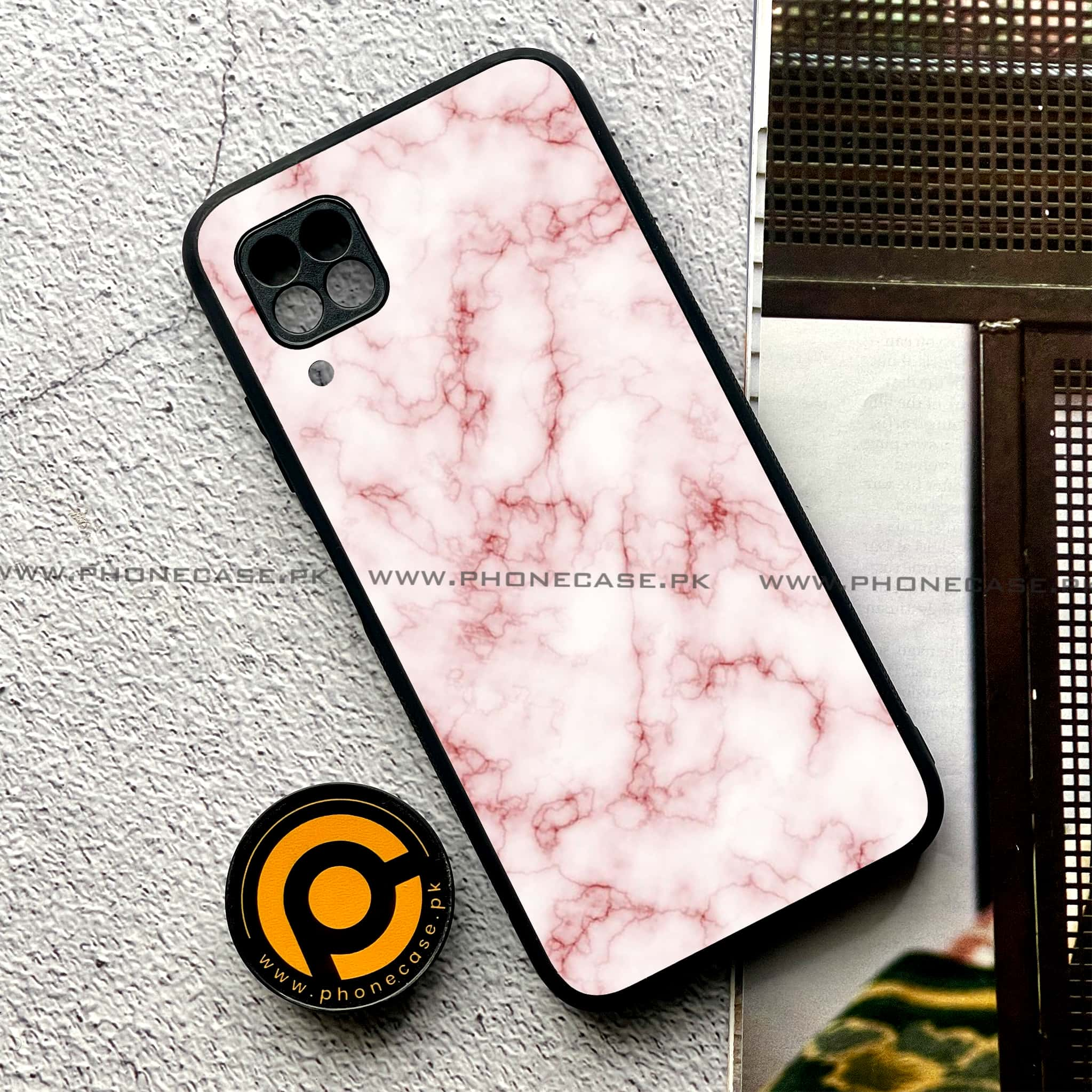 Huawei P40 Lite - Pink Marble Series - Premium Printed Glass soft Bumper shock Proof Case