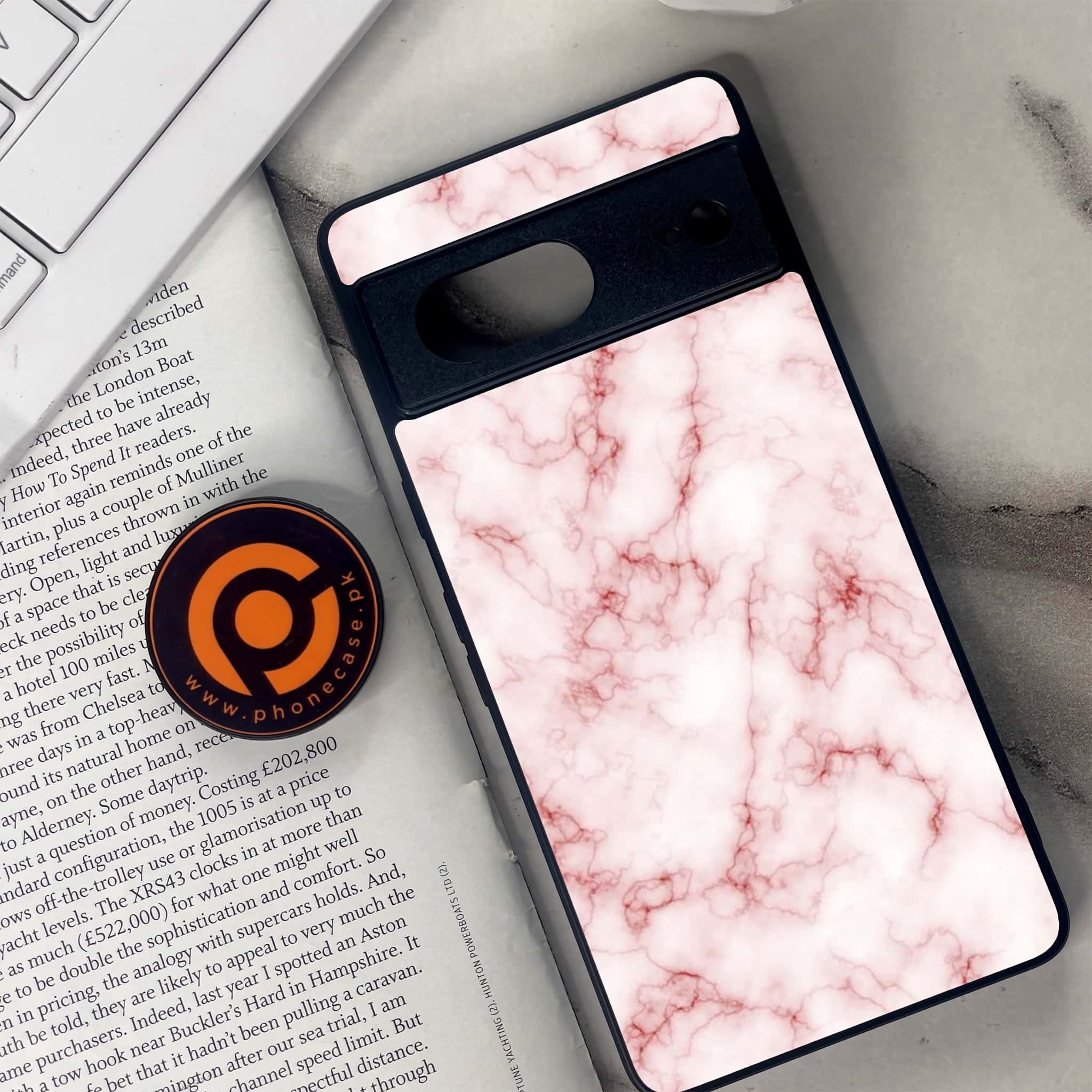 Google Pixel 7 - Pink Marble Series - Premium Metal Printed soft Bumper Shock Proof Case