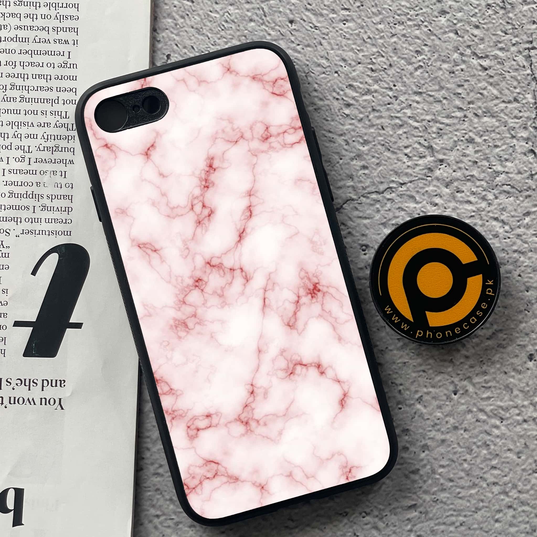 iPhone 7 / 8 - Pink Marble Series - Premium Printed Glass soft Bumper shock Proof Case