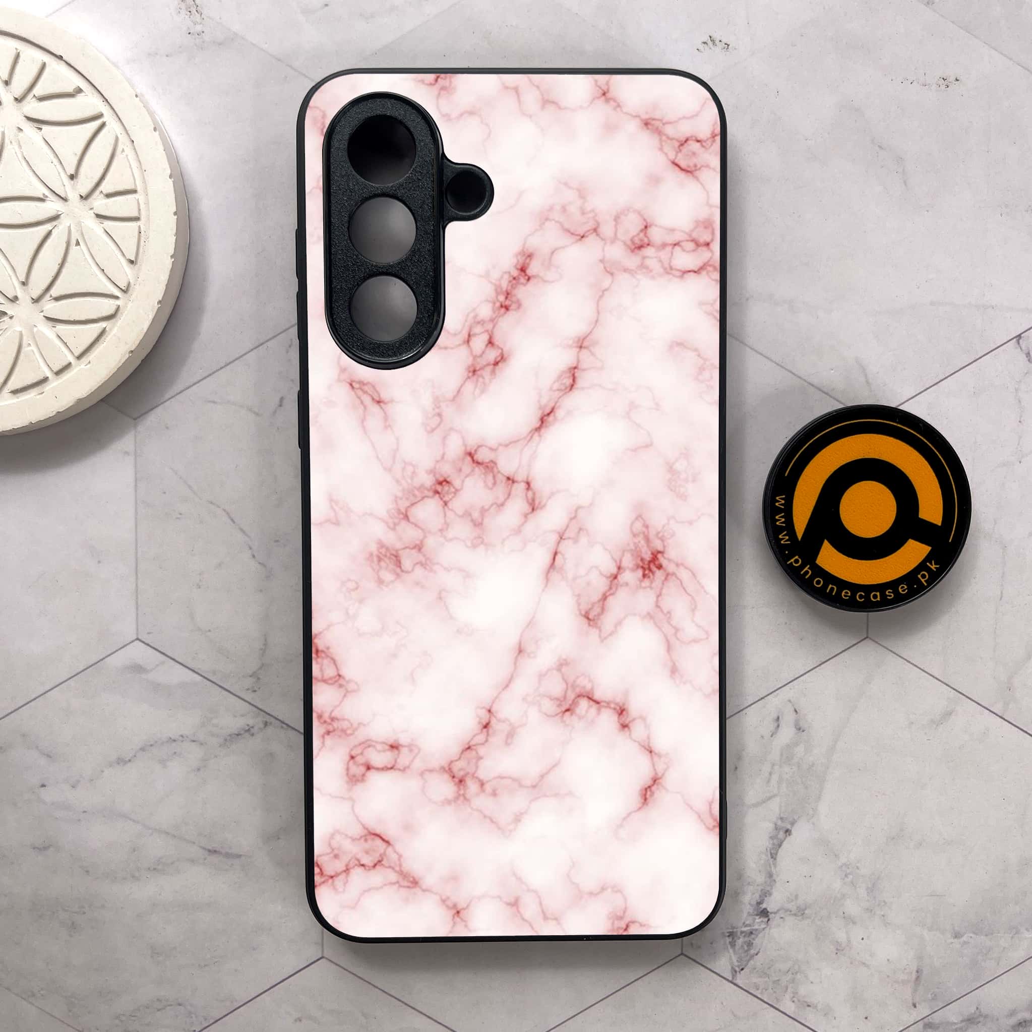 Samsung Galaxy A56 5G - Pink Marble Series - Premium Metal Printed soft Bumper shock Proof Case